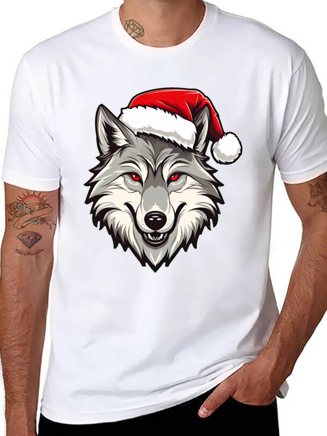 Wolf Santa Hat Graphic T-Shirt