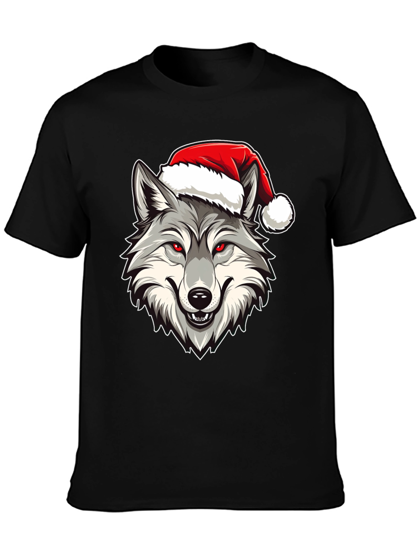 Wolf Santa Hat Graphic T-Shirt