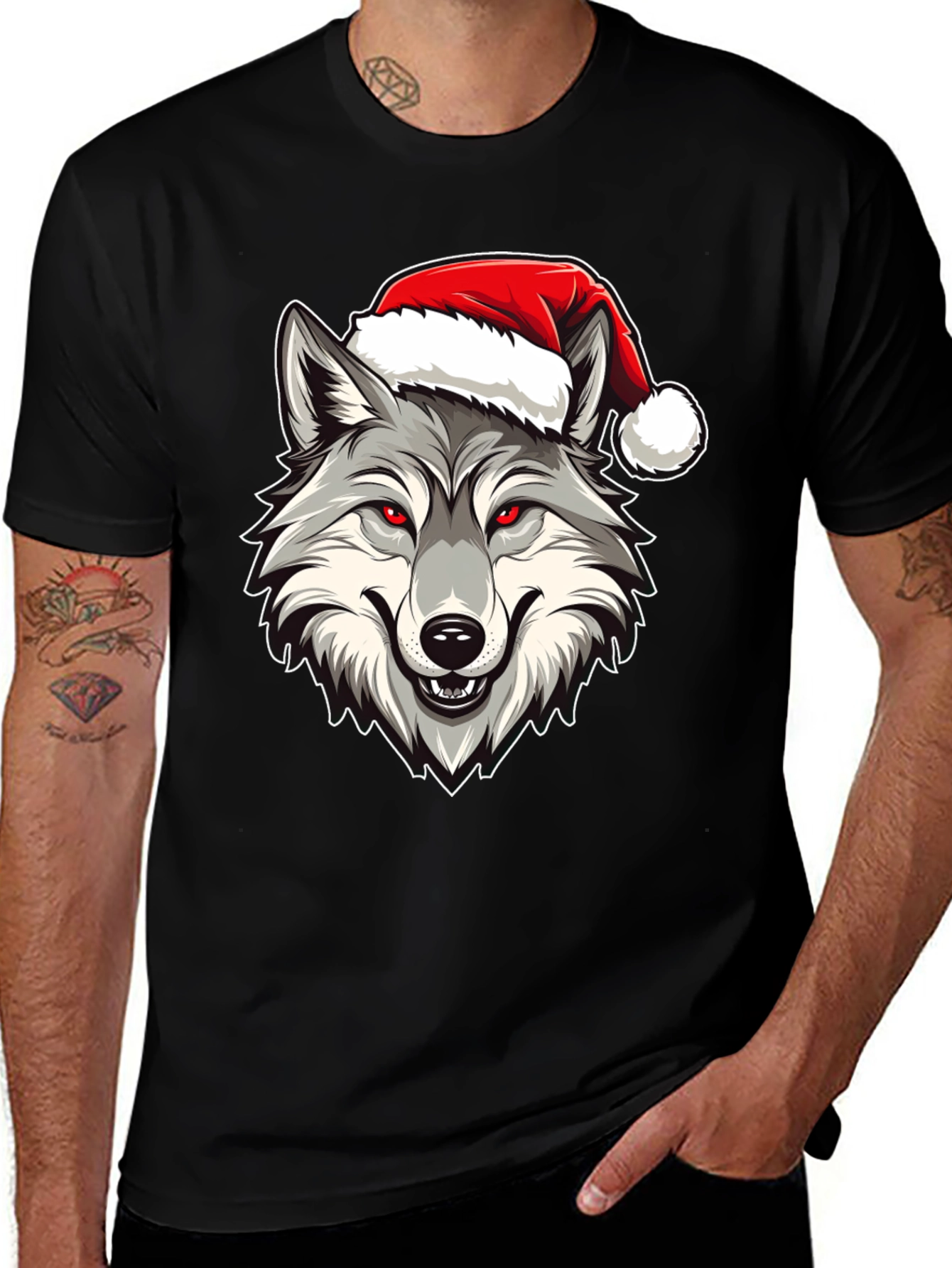 Wolf Santa Hat Graphic T-Shirt