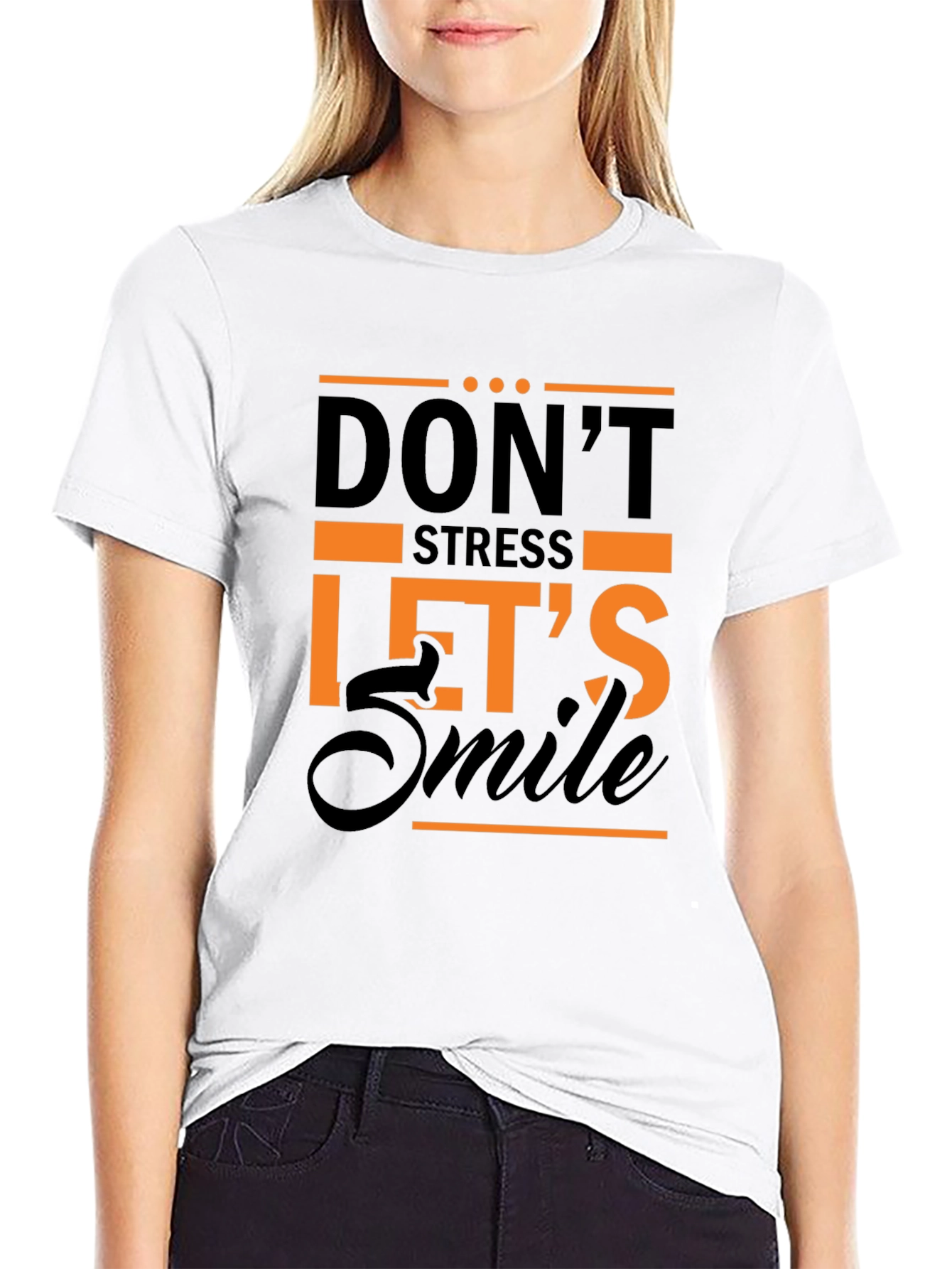 Dont Stress Lets Smile Graphic Tee - Black