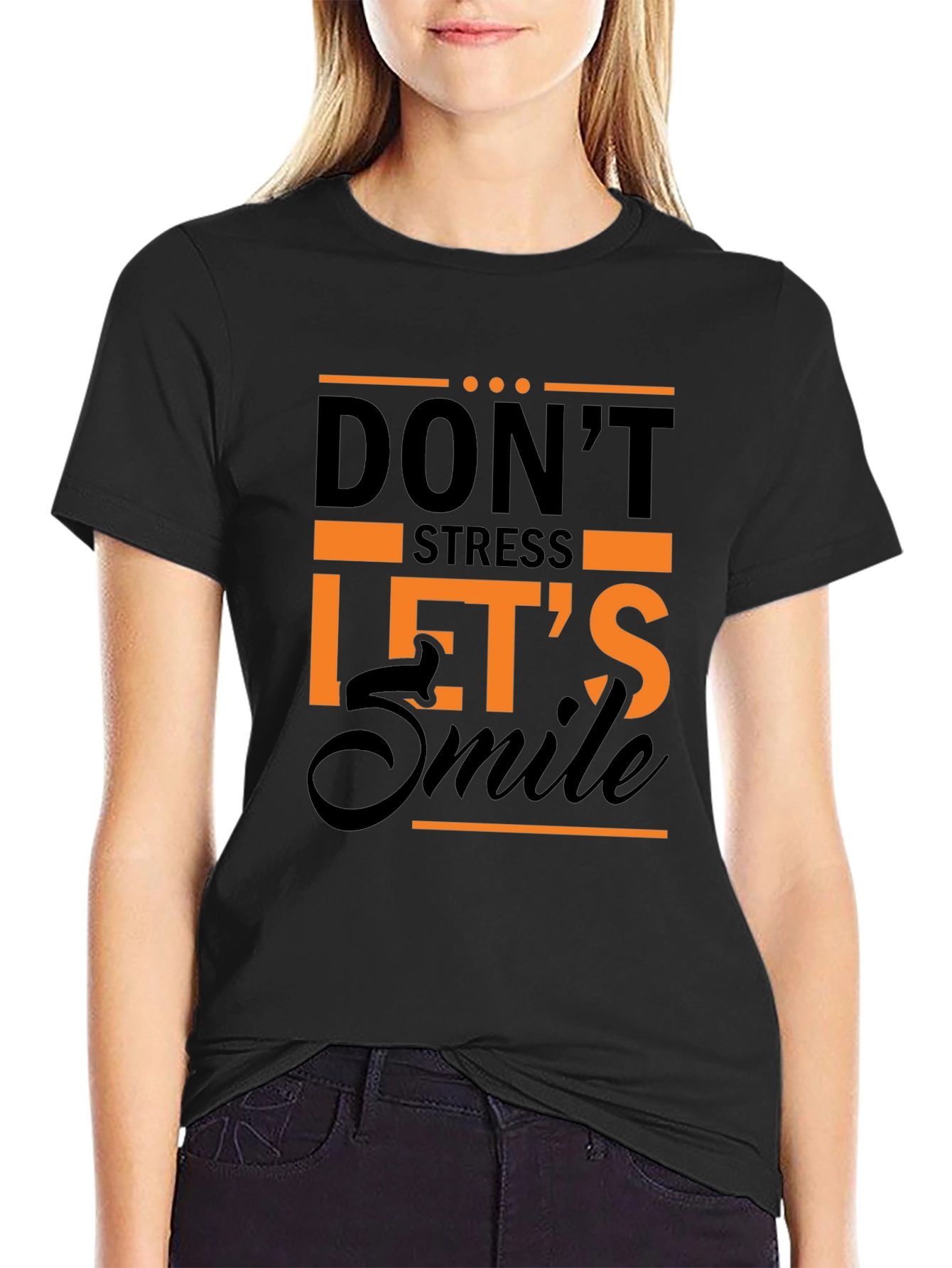 Dont Stress Lets Smile Graphic Tee - Black