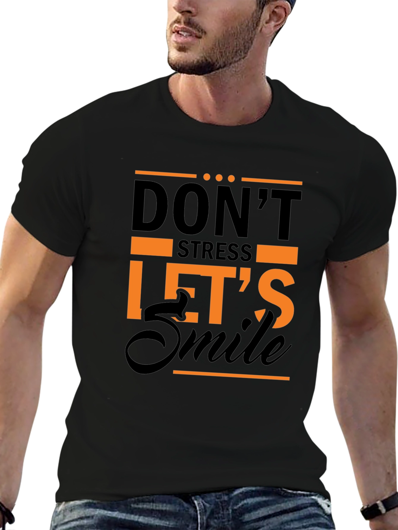 Dont Stress Lets Smile Graphic Tee - Black