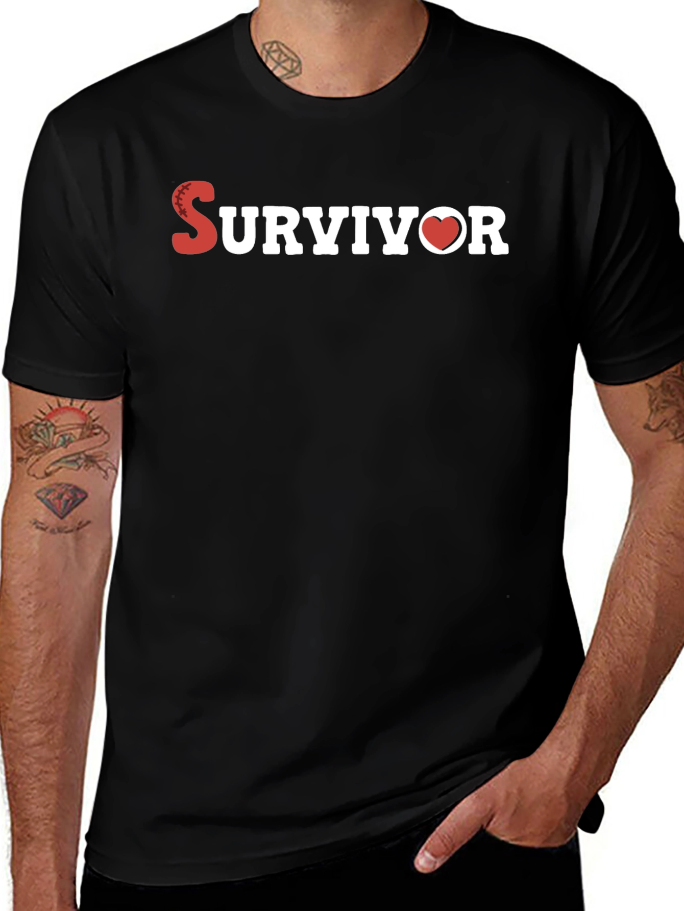 Survivor Heart Graphic T-Shirt - Black