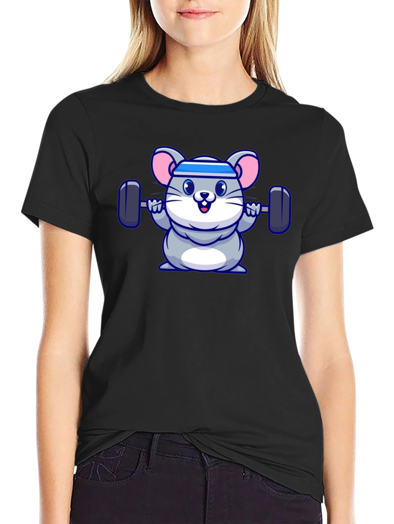 Workout Mouse Graphic Tee - Black Cotton
