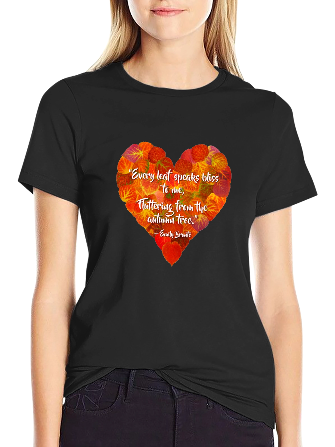 Autumn Leaf Heart T-Shirt - Emily Bronte Quote