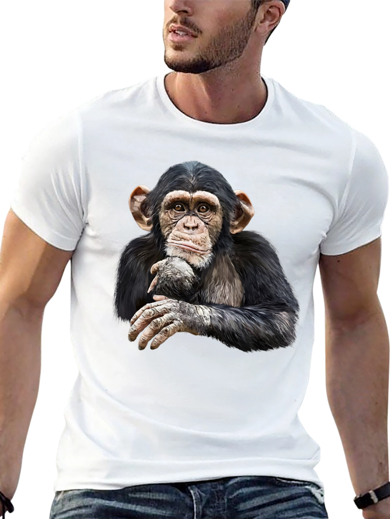 Chimpanzee Graphic Tee - Black Cotton T-Shirt