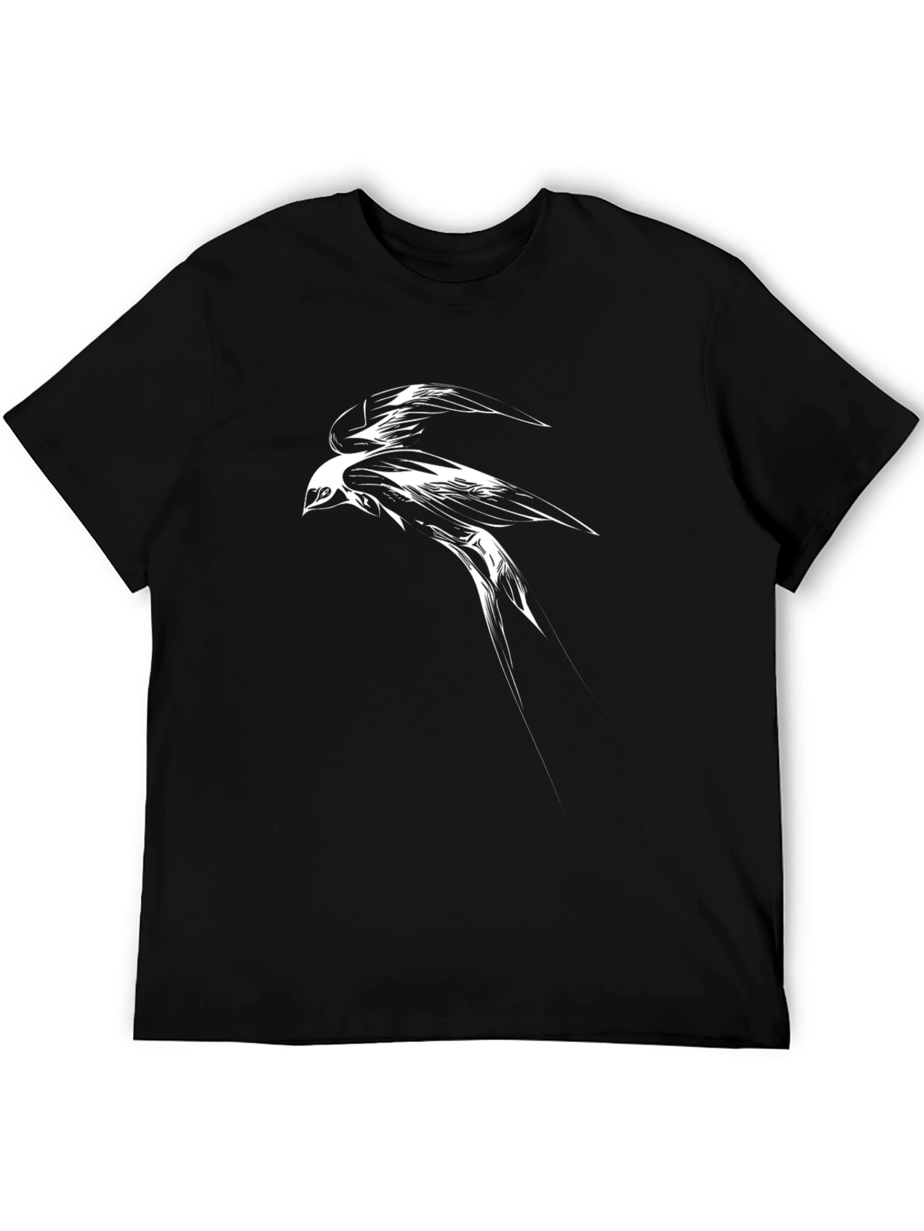 Black T-Shirt with Abstract Bird Graphic