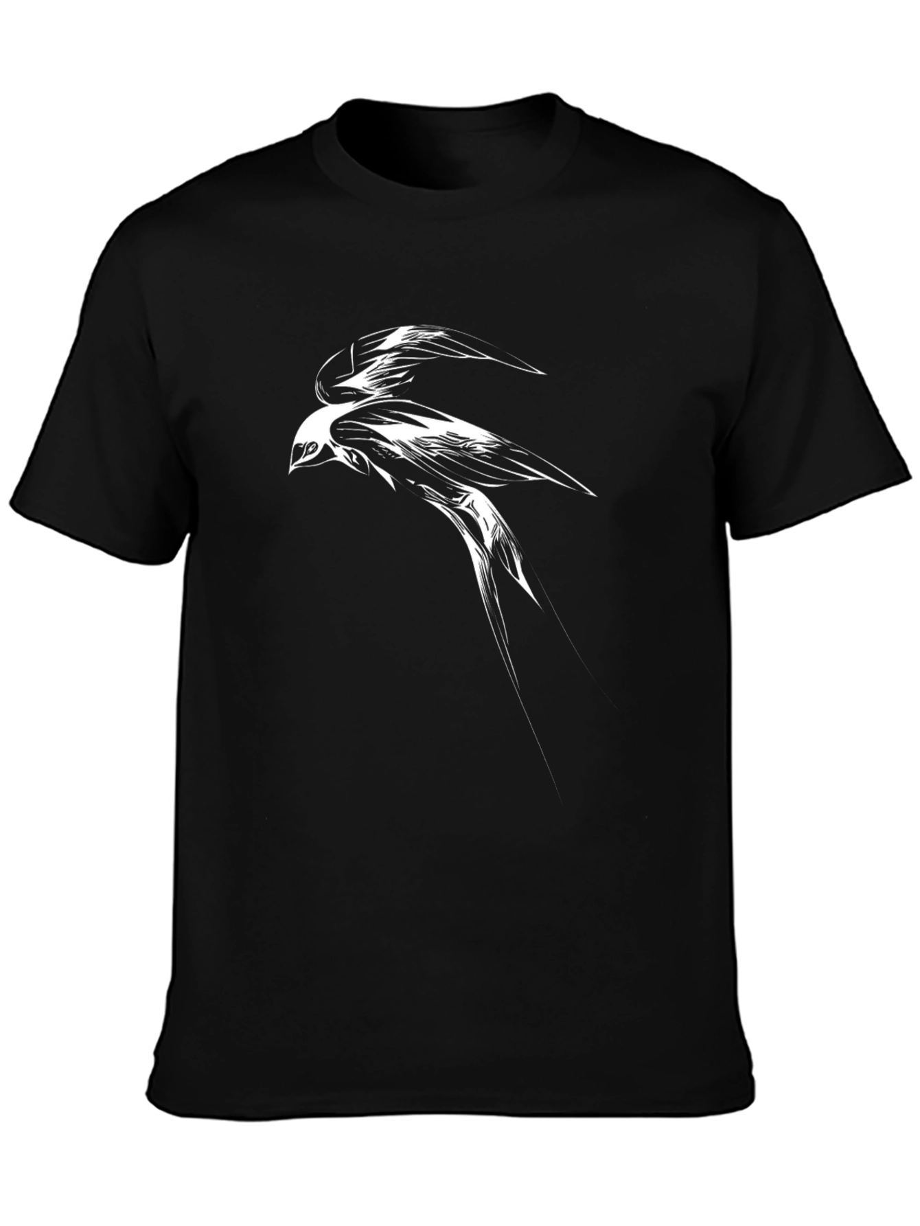 Black T-Shirt with Abstract Bird Graphic