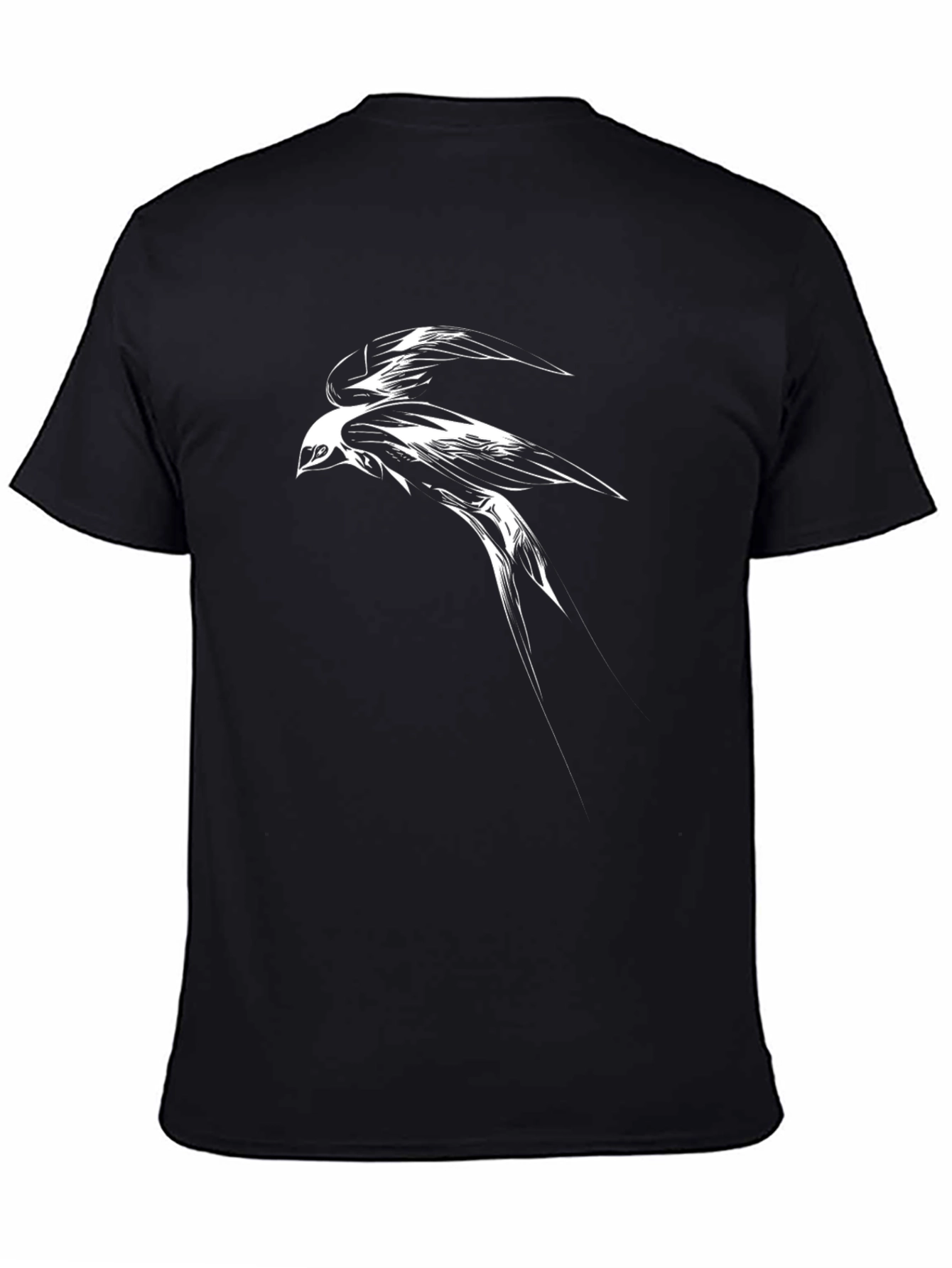 Black T-Shirt with Abstract Bird Graphic
