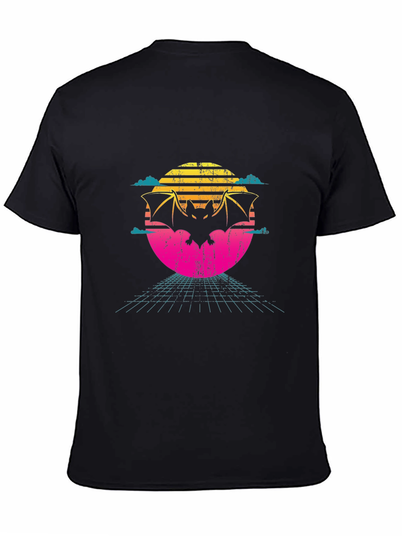 Retro Bat T-Shirt - 80s Sunset Design