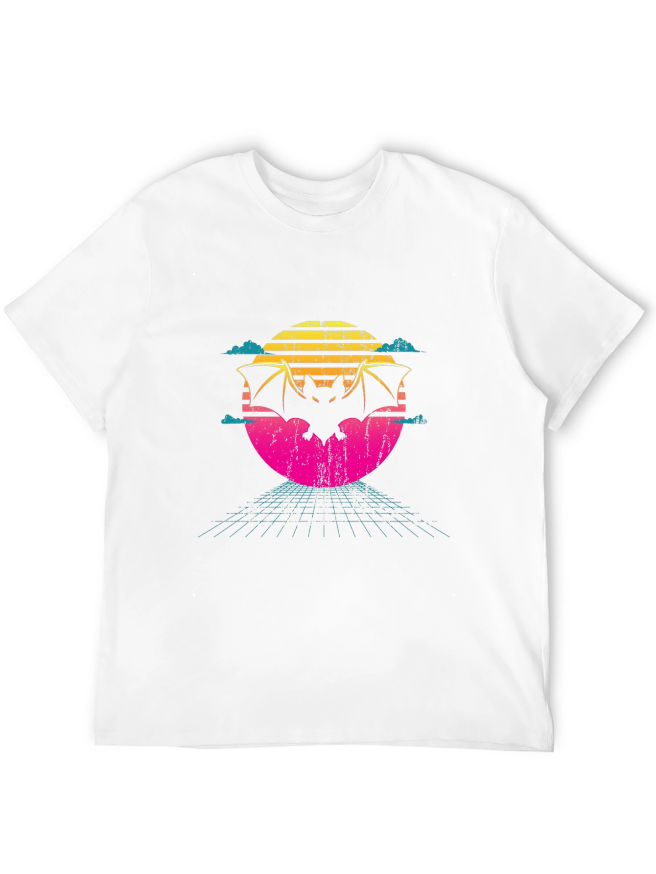 Retro Bat T-Shirt - 80s Sunset Design
