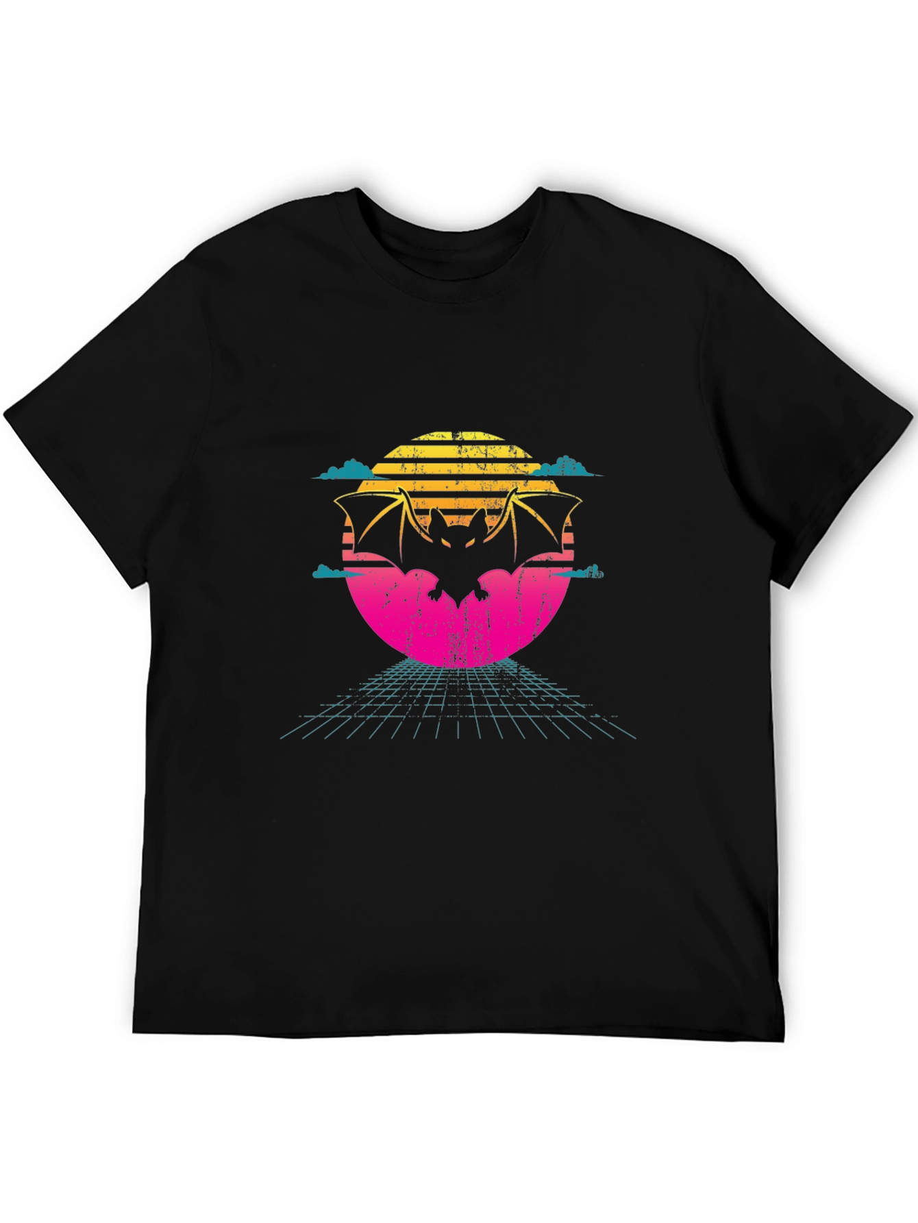 Retro Bat T-Shirt - 80s Sunset Design