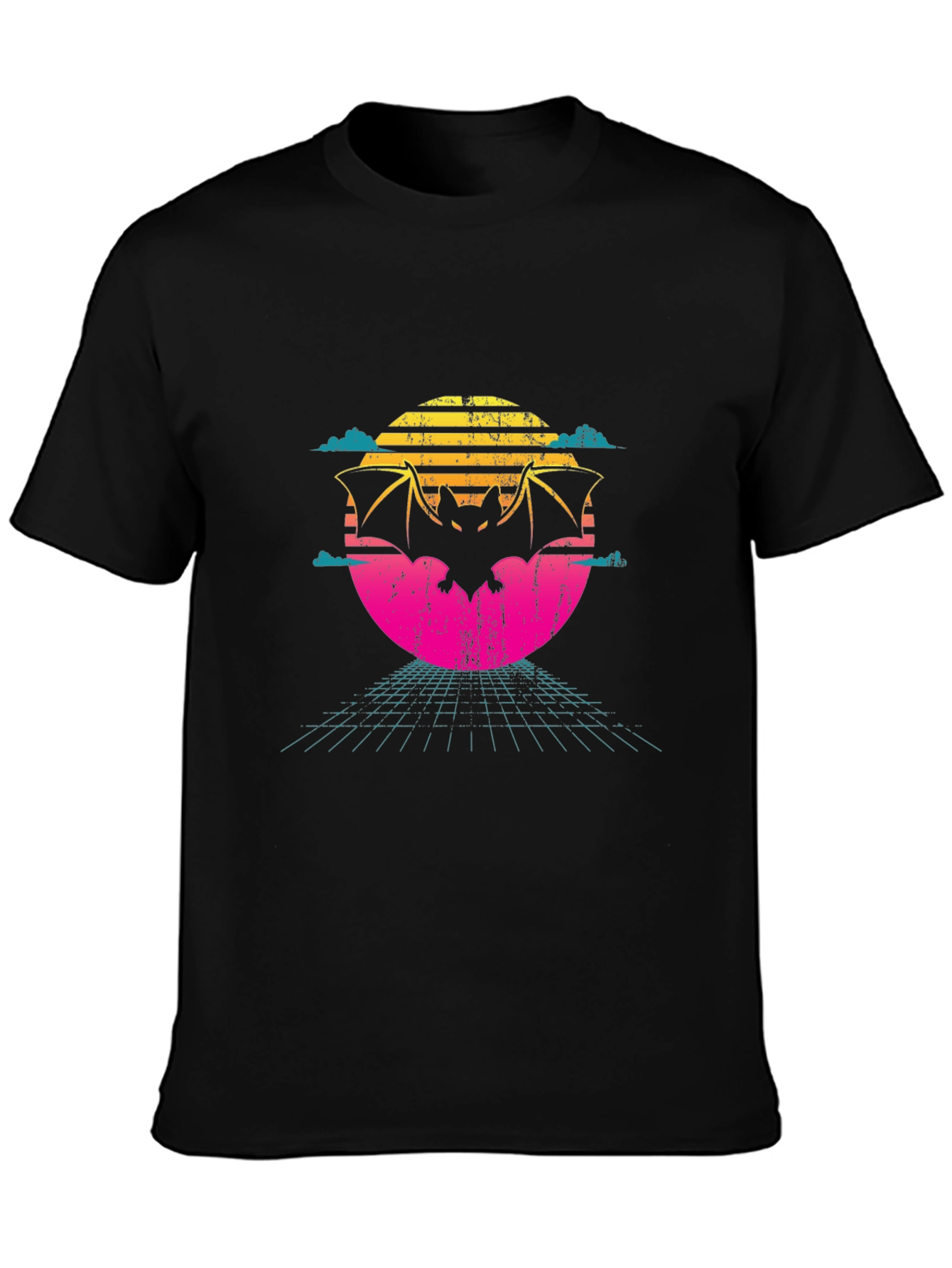 Retro Bat T-Shirt - 80s Sunset Design