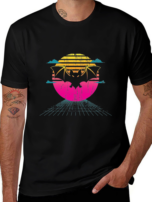 Retro Bat T-Shirt - 80s Sunset Design