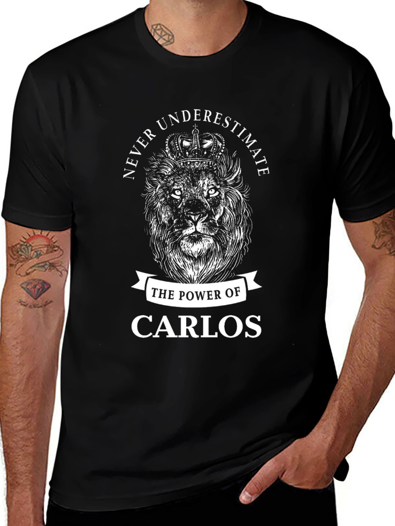 Power of Carlos Lion Crown Black T-Shirt