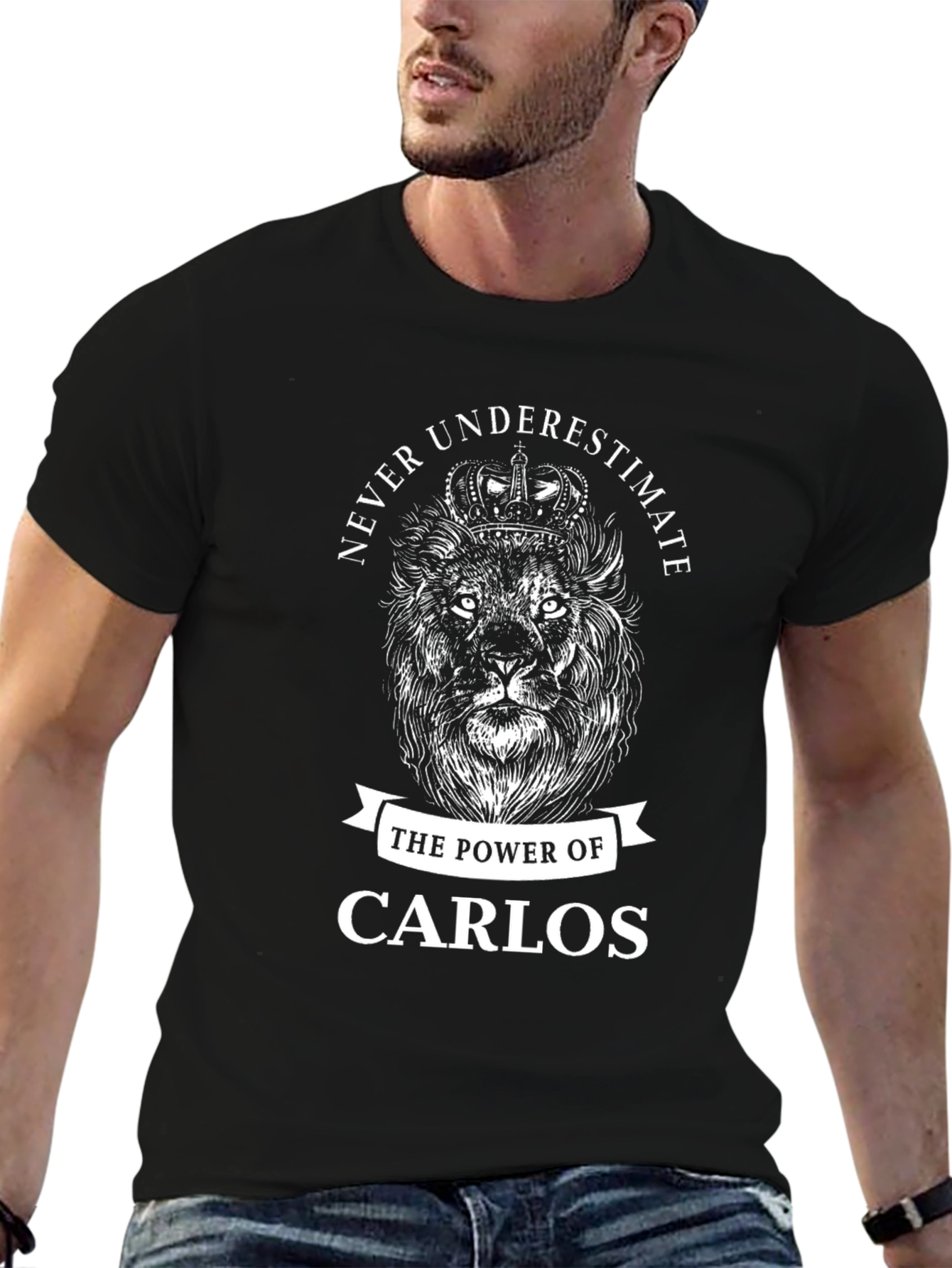Power of Carlos Lion Crown Black T-Shirt