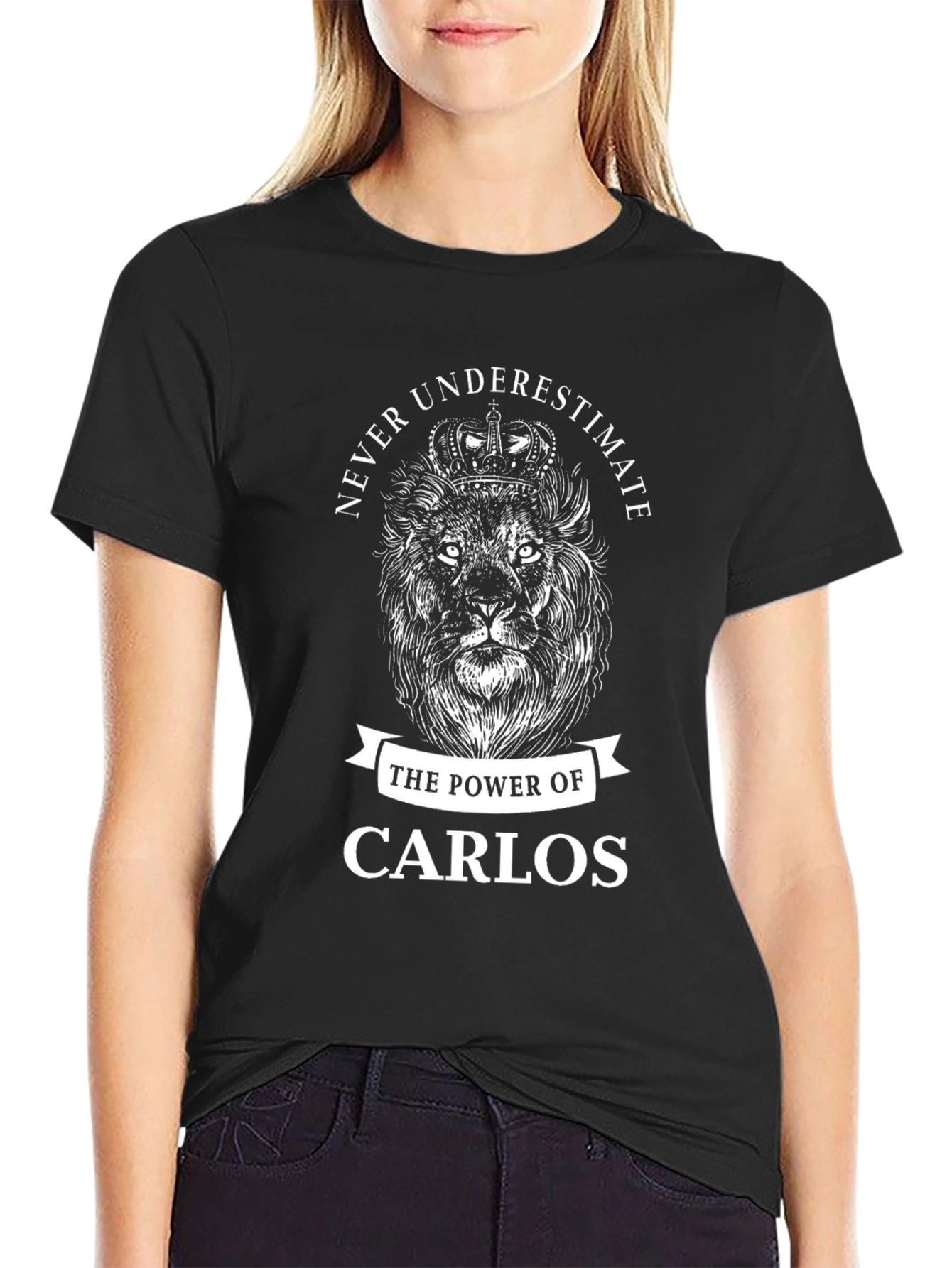Power of Carlos Lion Crown Black T-Shirt