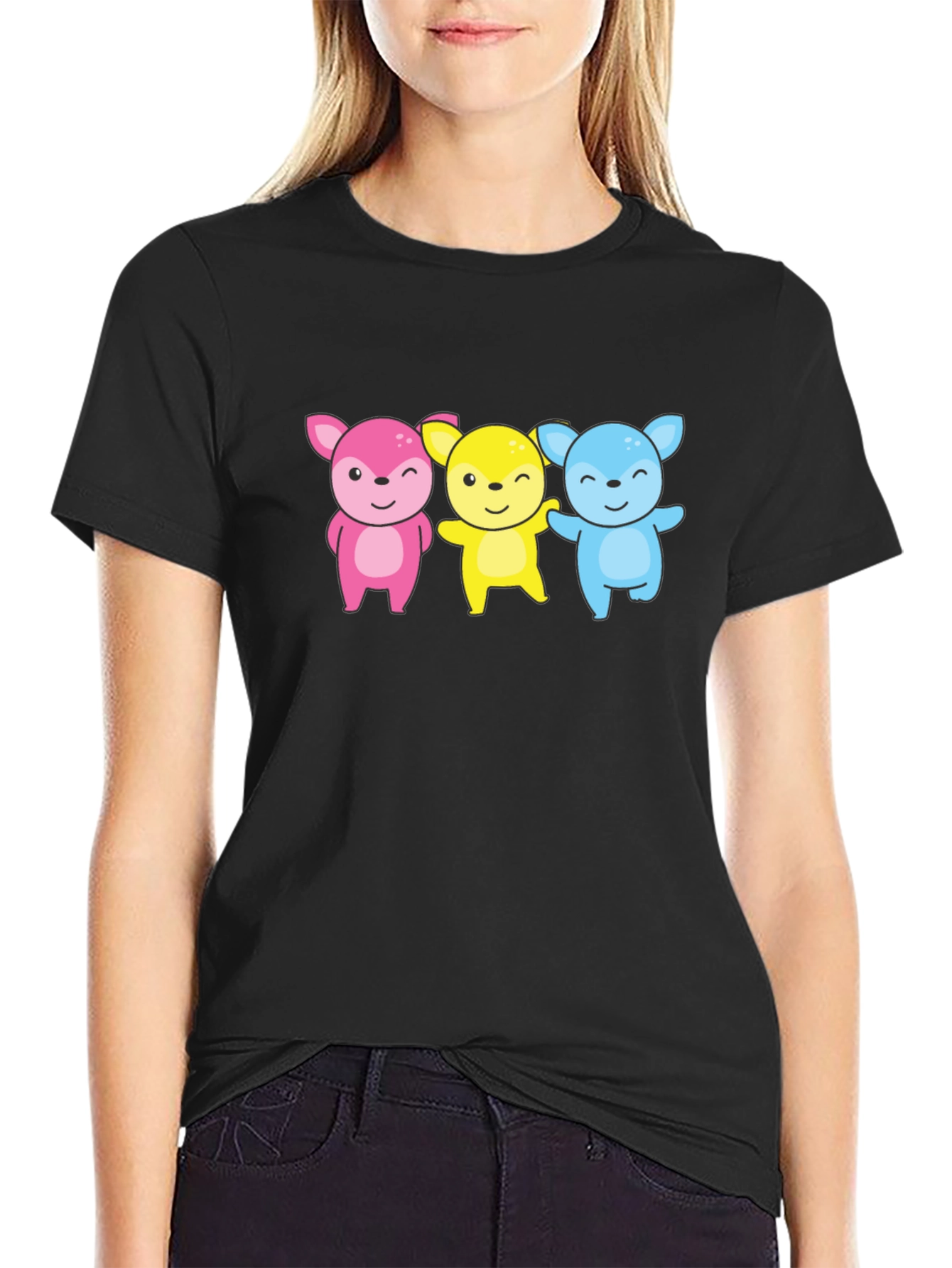 Cute Cartoon Animal Trio Graphic Tee