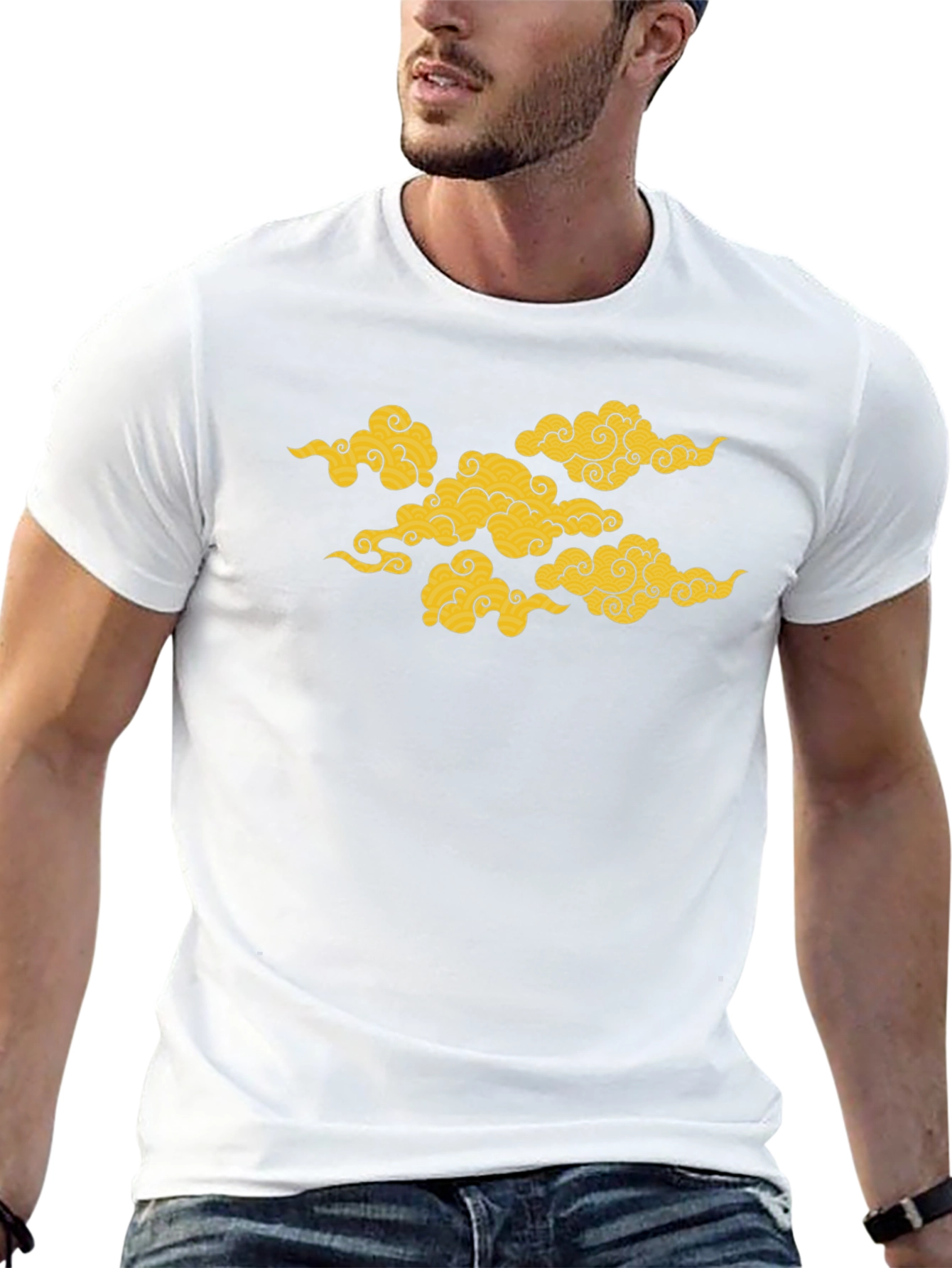 Black T-Shirt with Golden Cloud Design