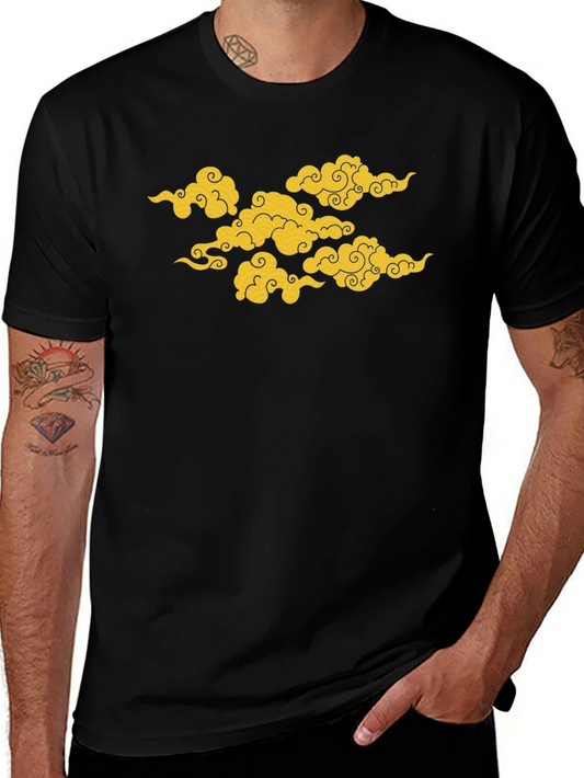 Black T-Shirt with Golden Cloud Design