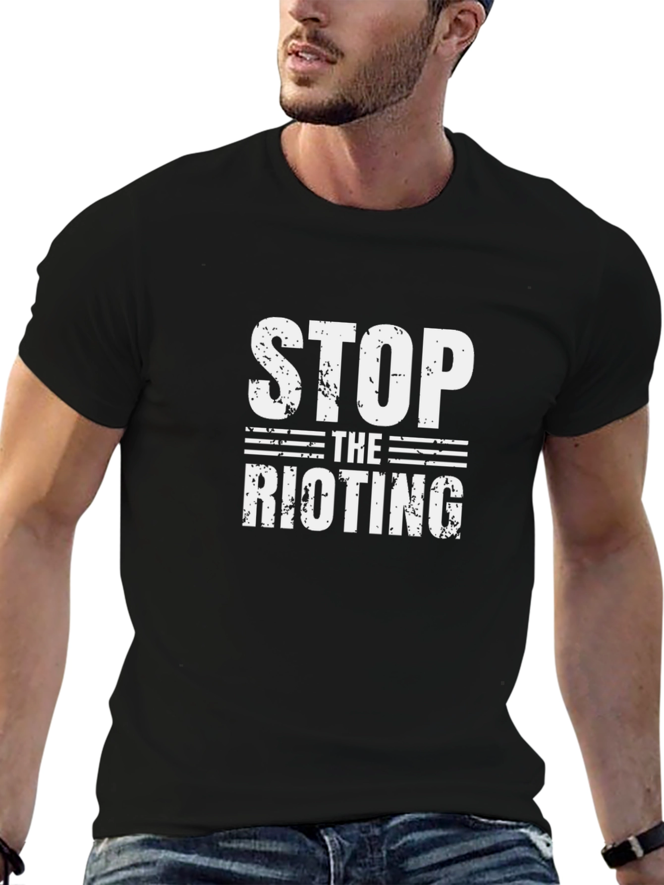 Stop the Rioting Black Graphic T-Shirt