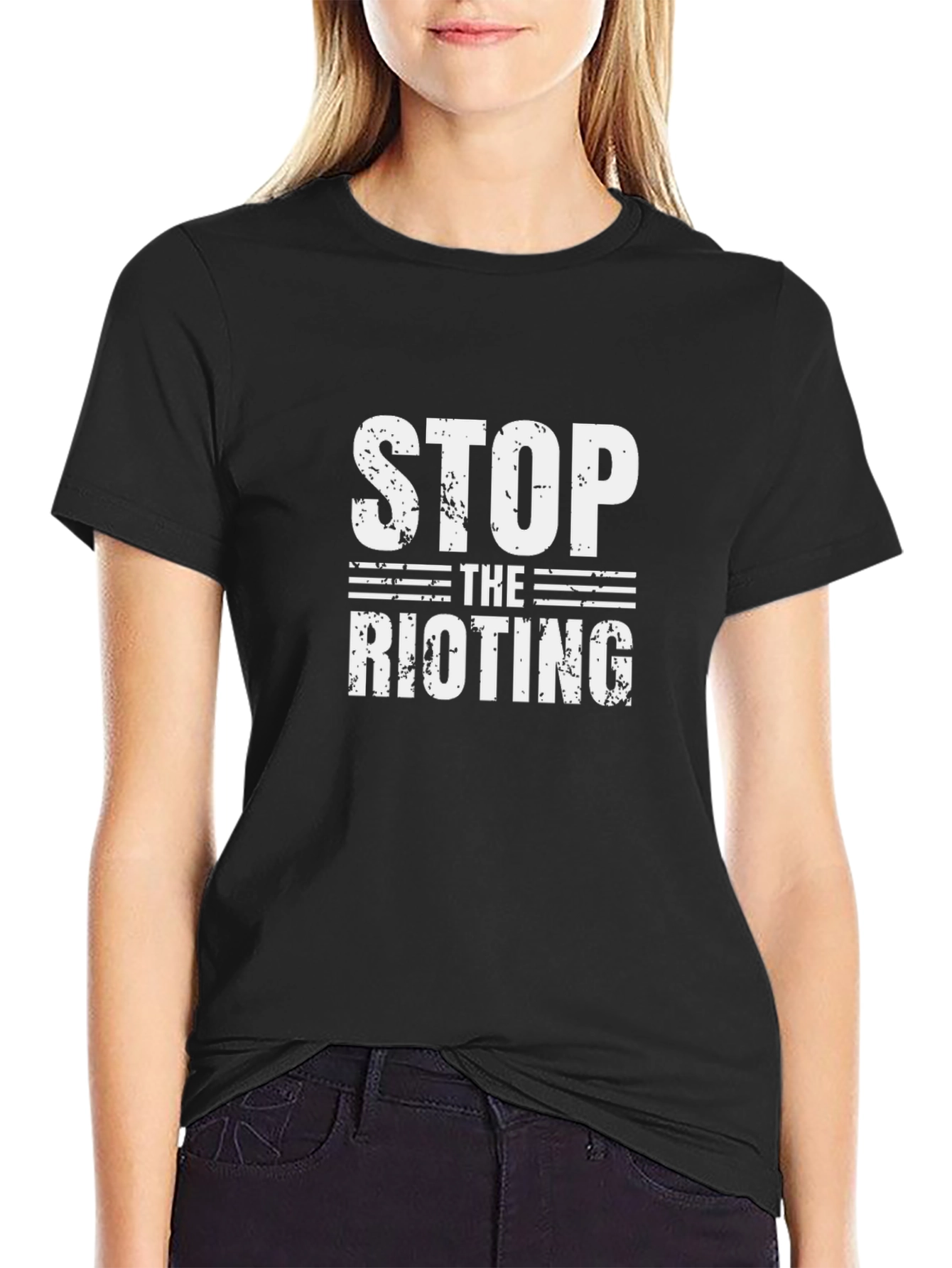 Stop the Rioting Black Graphic T-Shirt