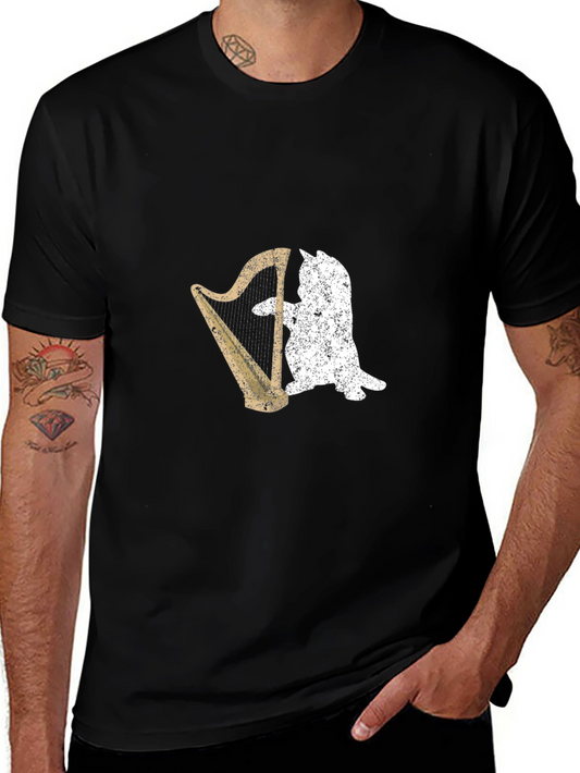 Cat Playing Harp Graphic T-Shirt