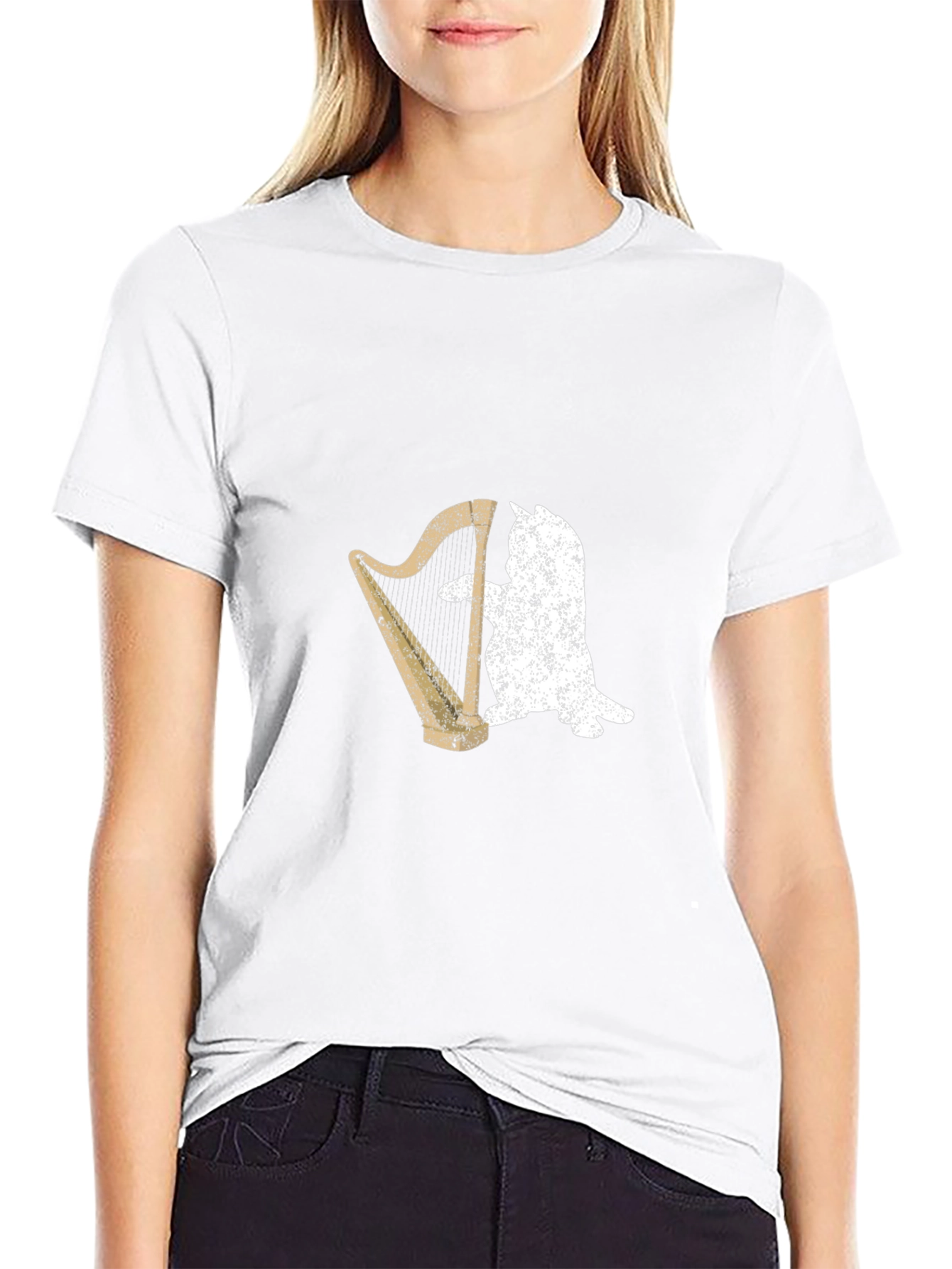 Cat Playing Harp Graphic T-Shirt