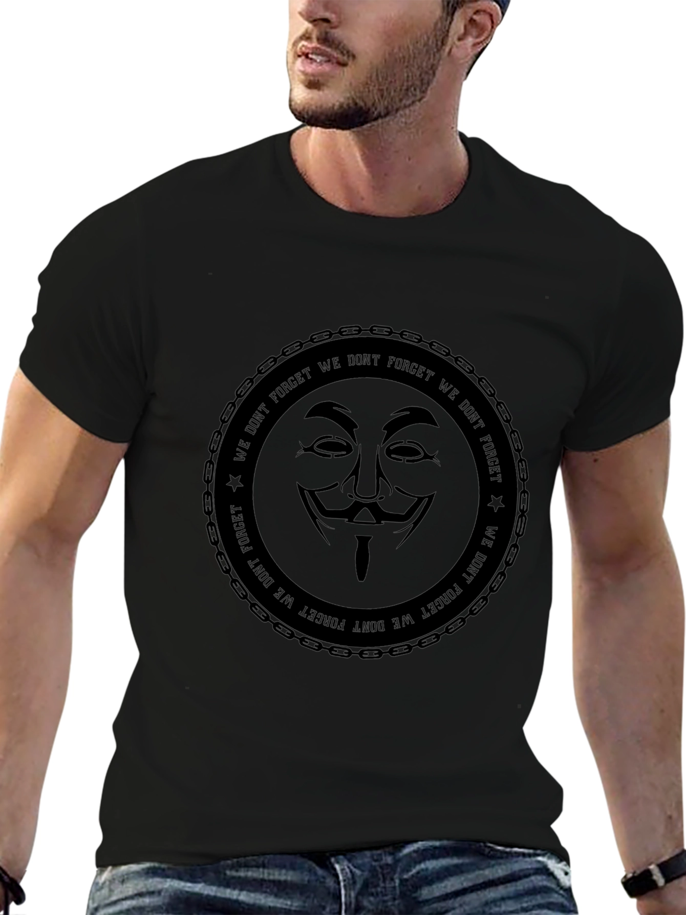 Anonymous Mask Graphic Print Black T-Shirt