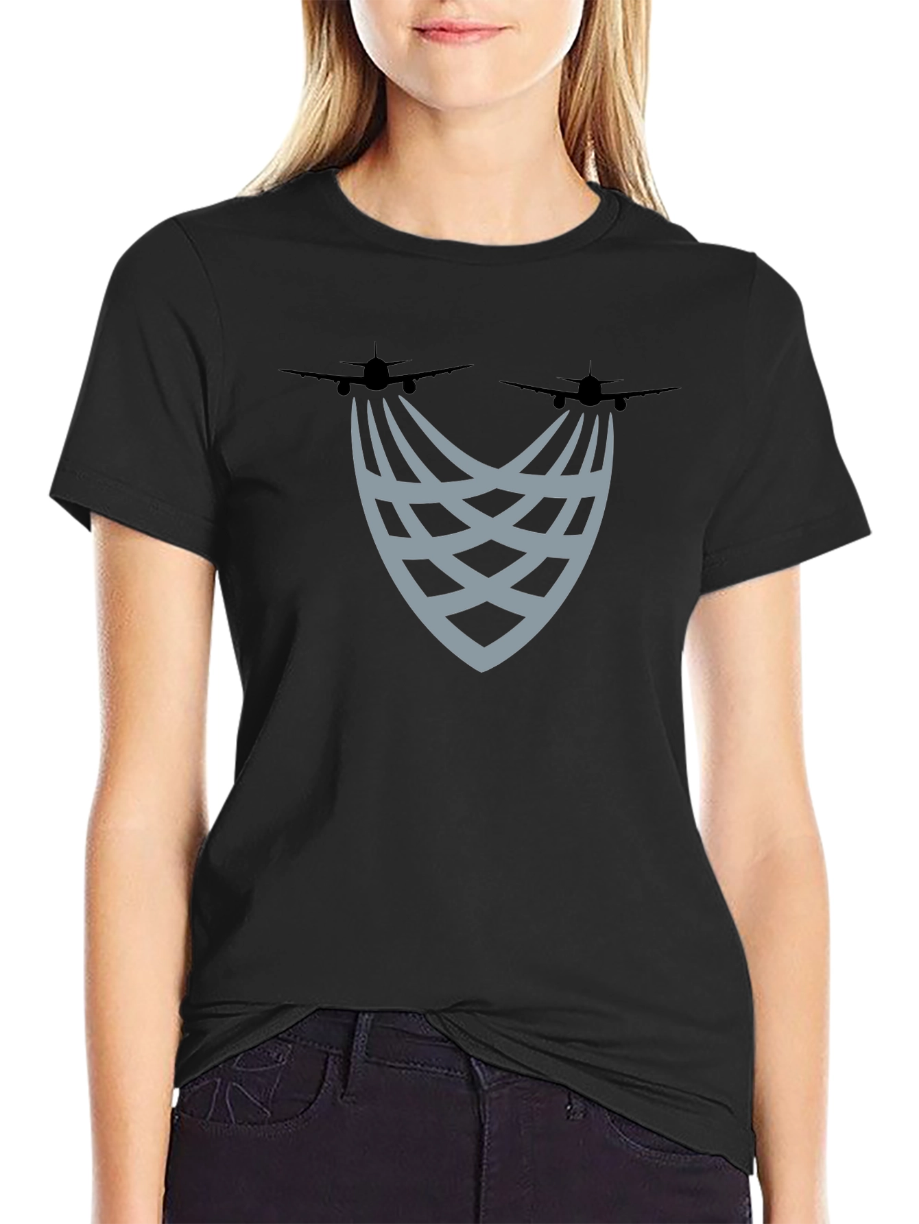 Aviation Trails Graphic Tee - Stylish Black T-Shirt