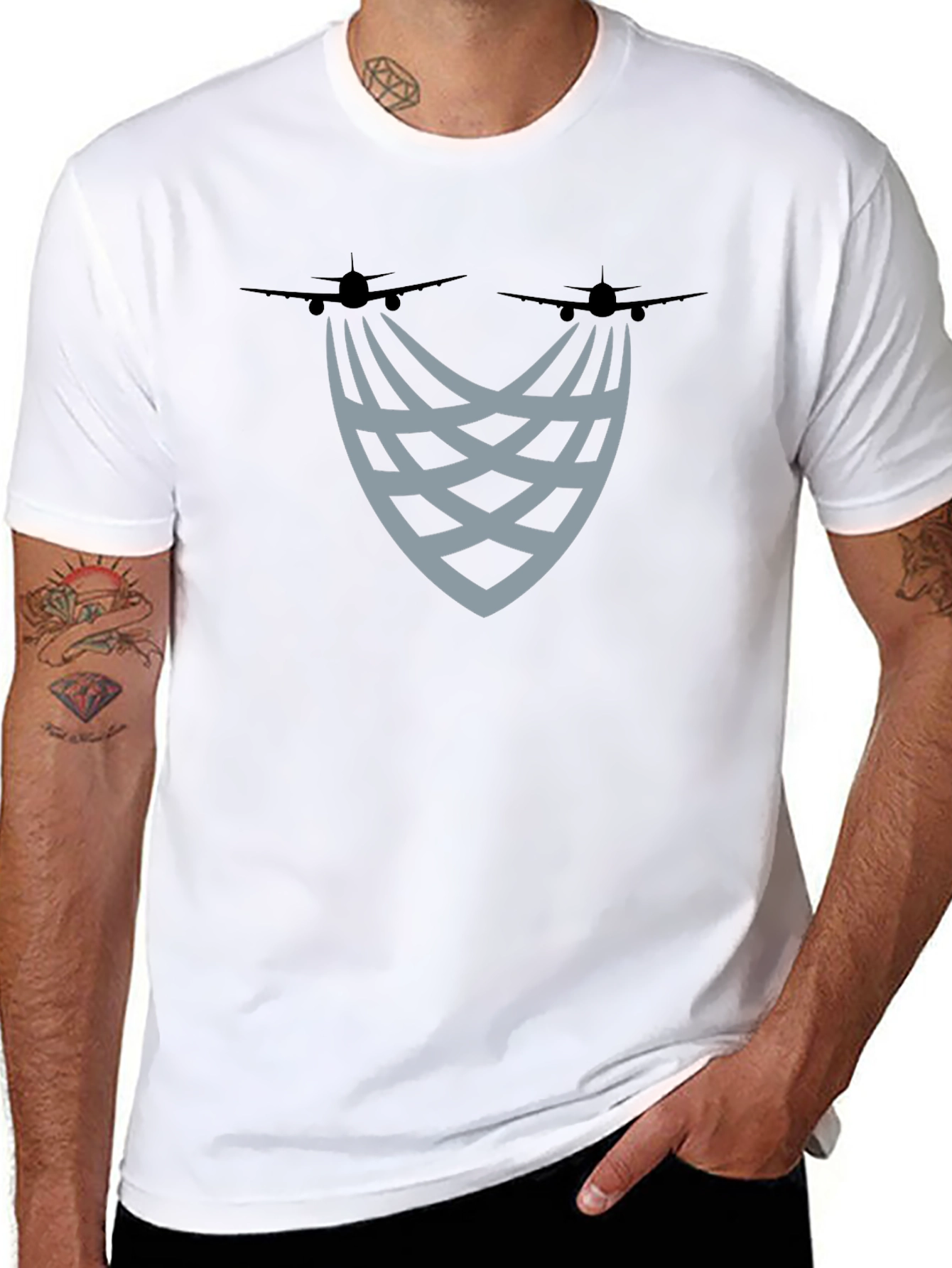 Aviation Trails Graphic Tee - Stylish Black T-Shirt