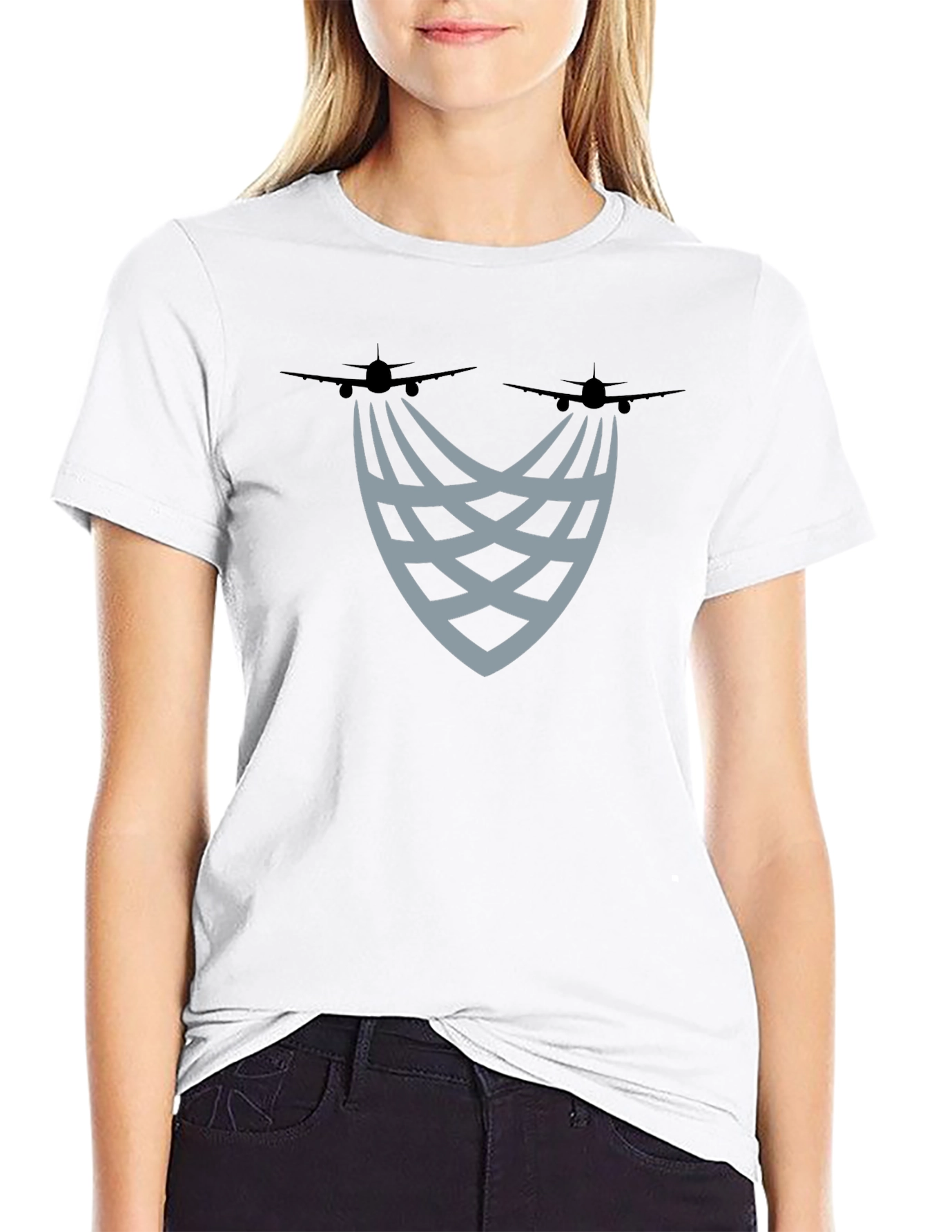 Aviation Trails Graphic Tee - Stylish Black T-Shirt