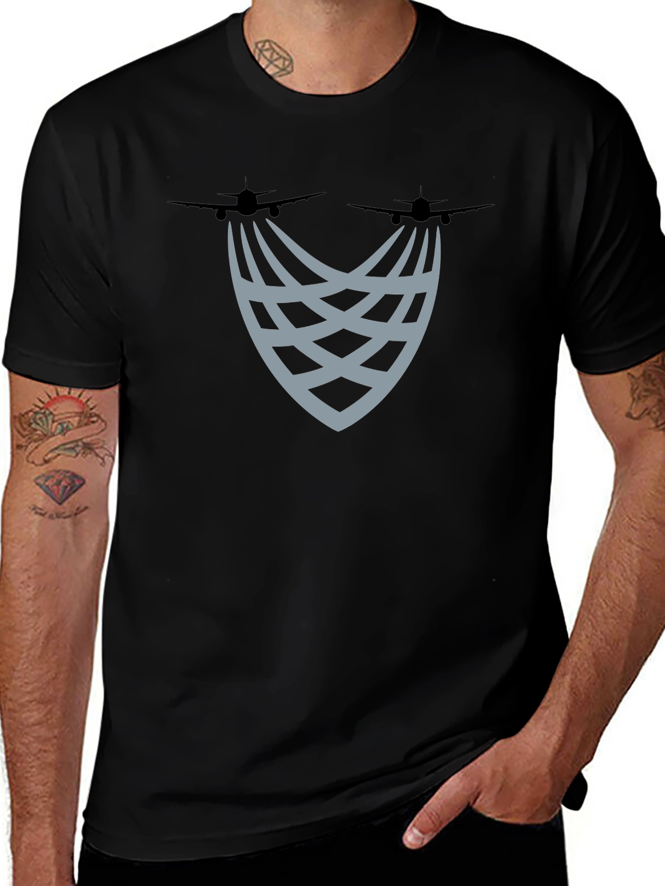 Aviation Trails Graphic Tee - Stylish Black T-Shirt