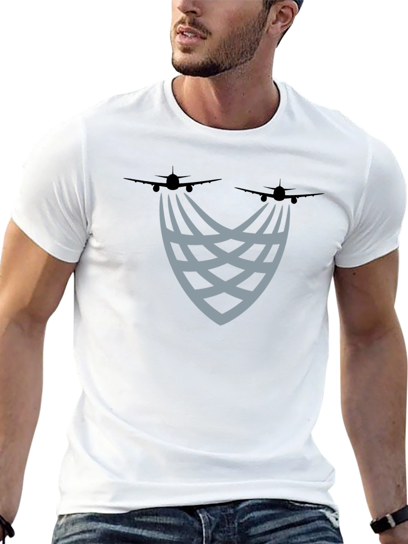 Aviation Trails Graphic Tee - Stylish Black T-Shirt
