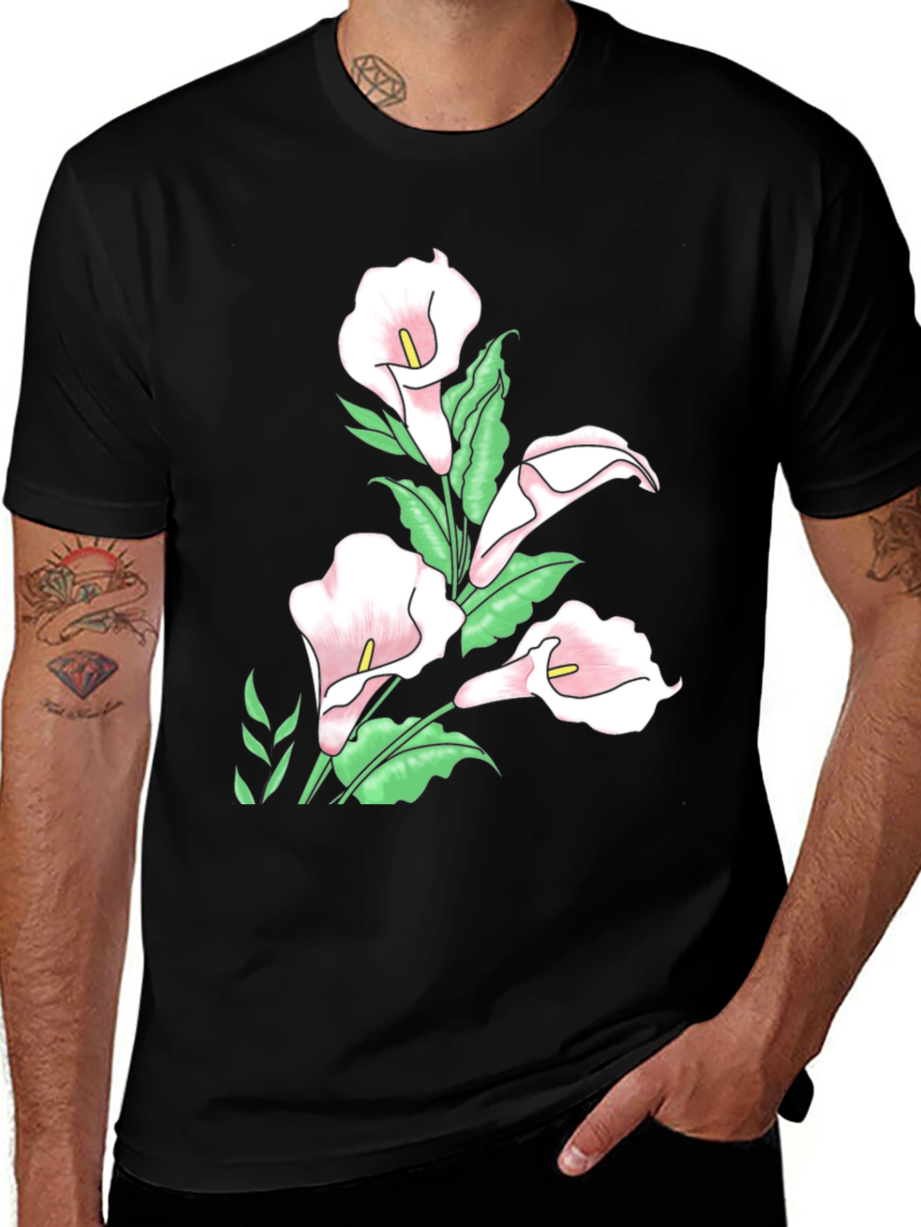 Black Floral Calla Lily T-Shirt