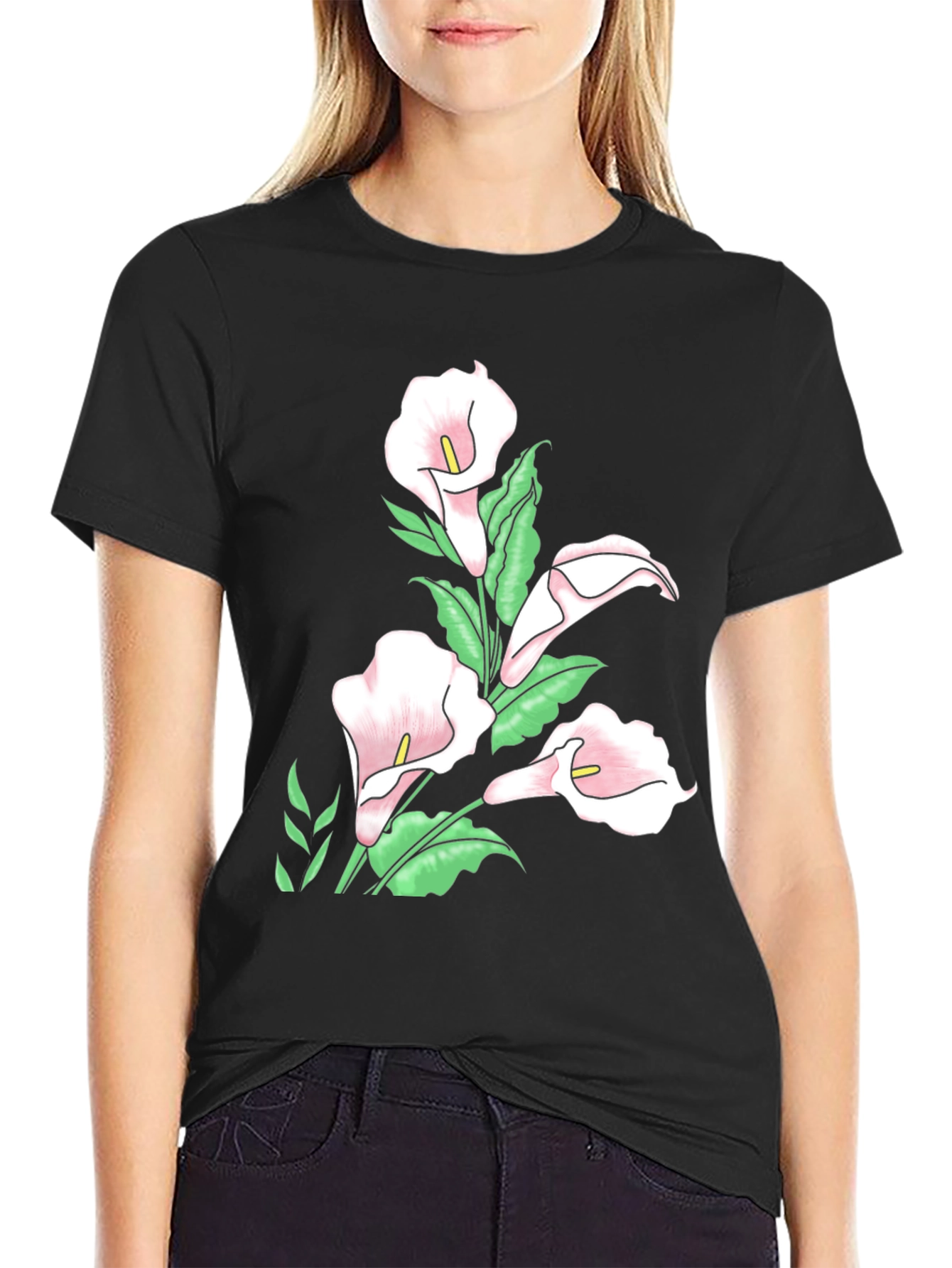 Black Floral Calla Lily T-Shirt