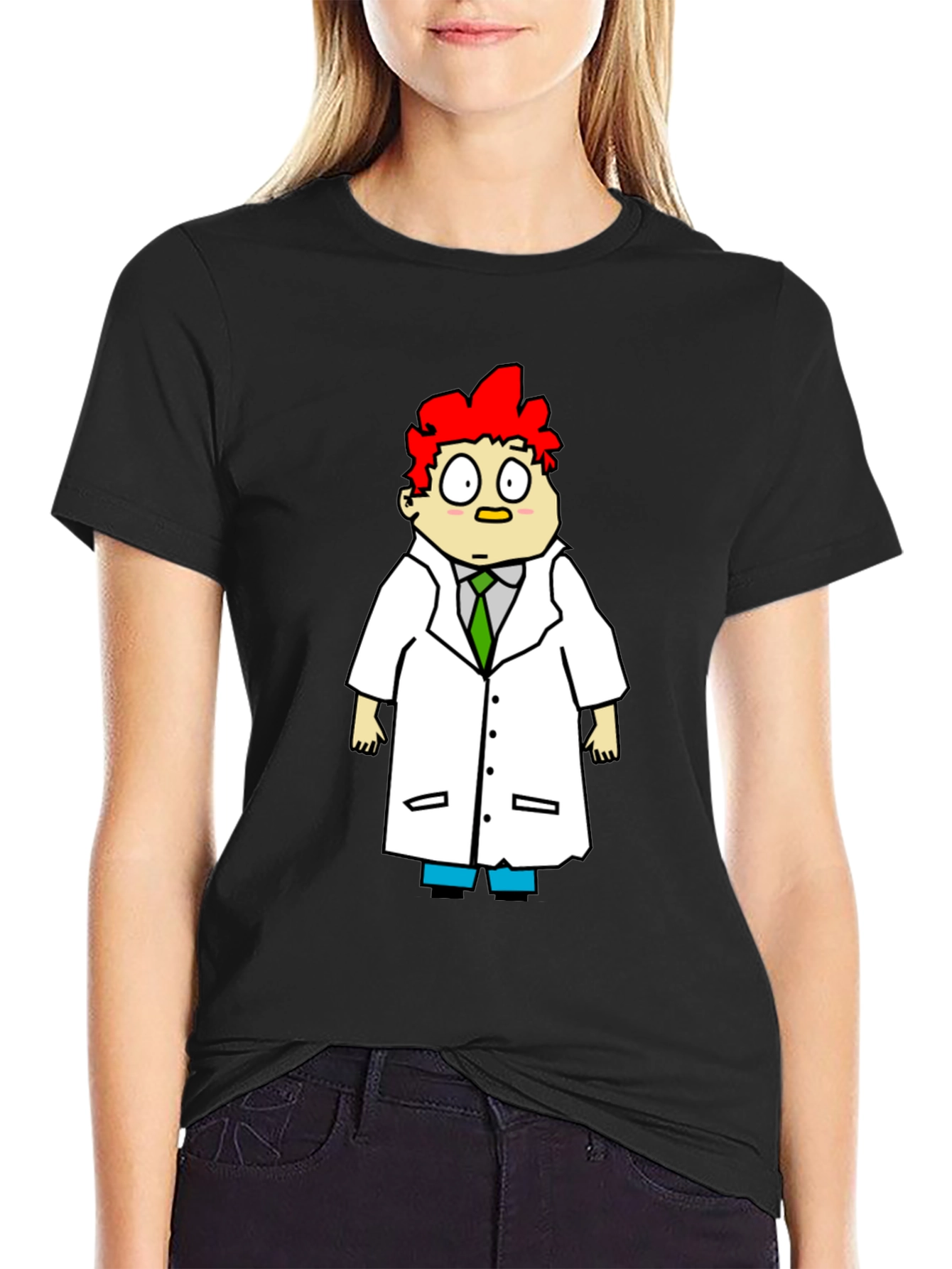 Scientist Cartoon Graphic Black T-Shirt