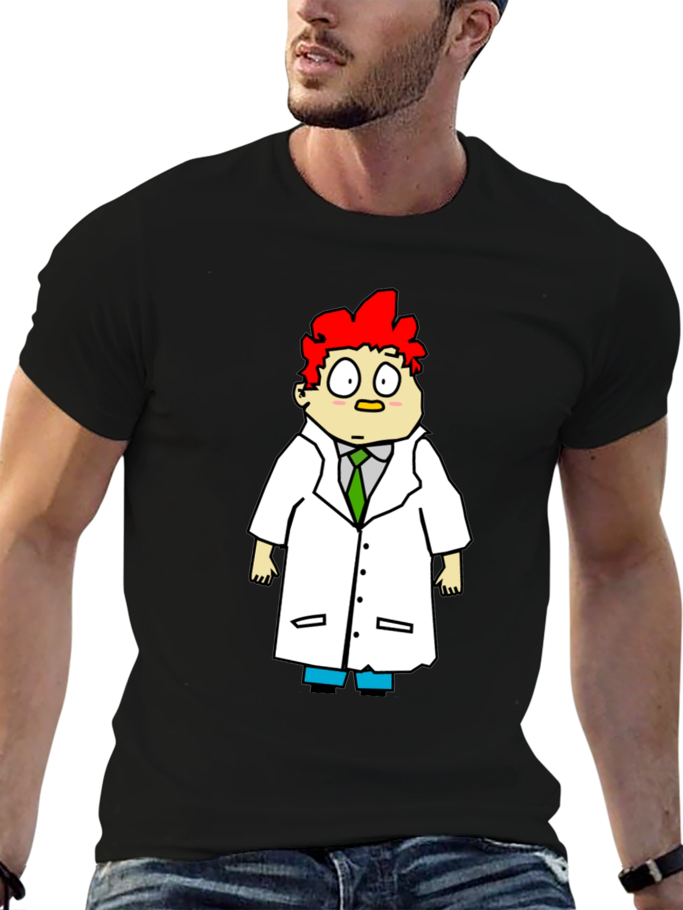 Scientist Cartoon Graphic Black T-Shirt