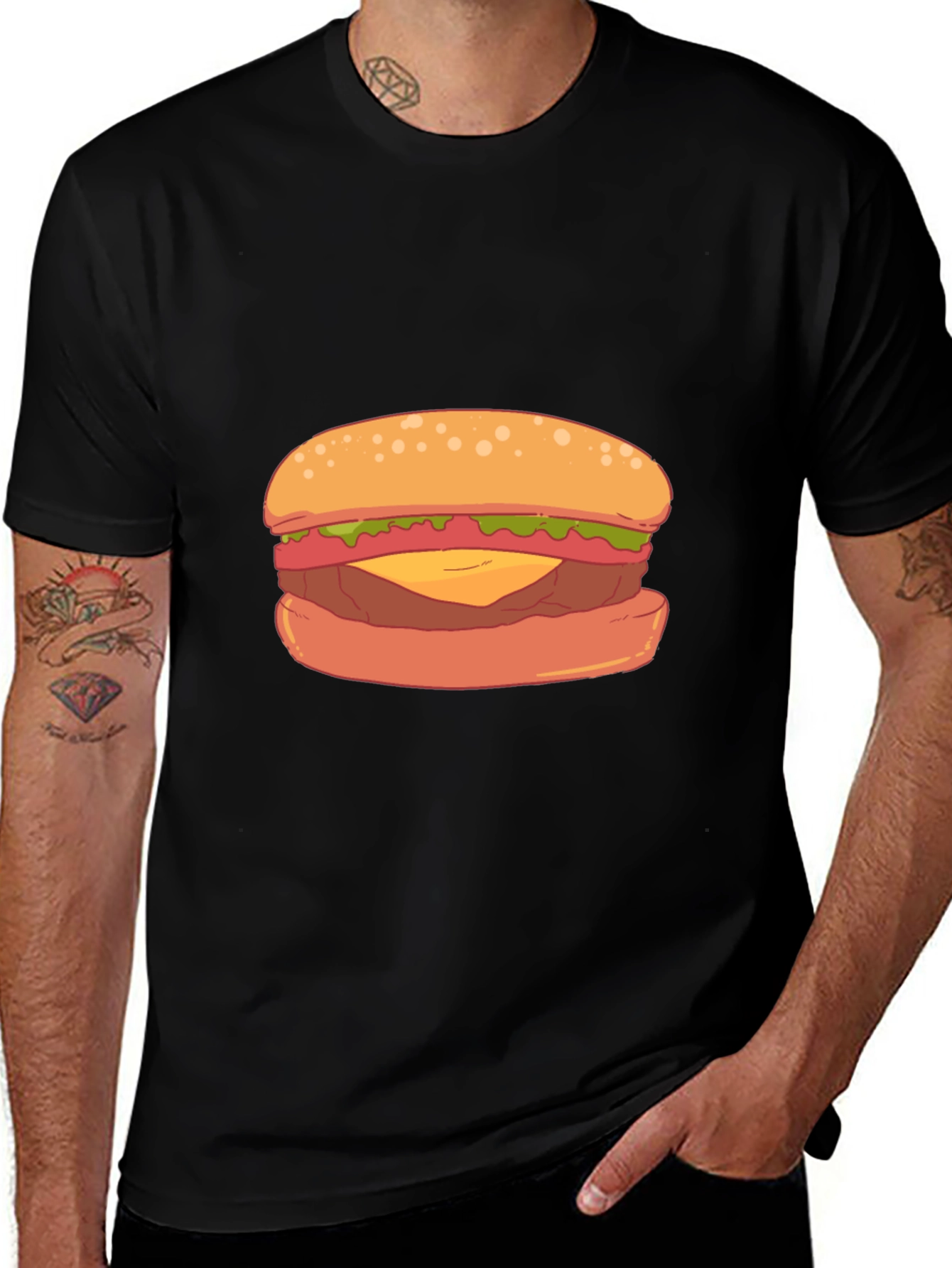 Burger Graphic Black T-Shirt - Casual Wear