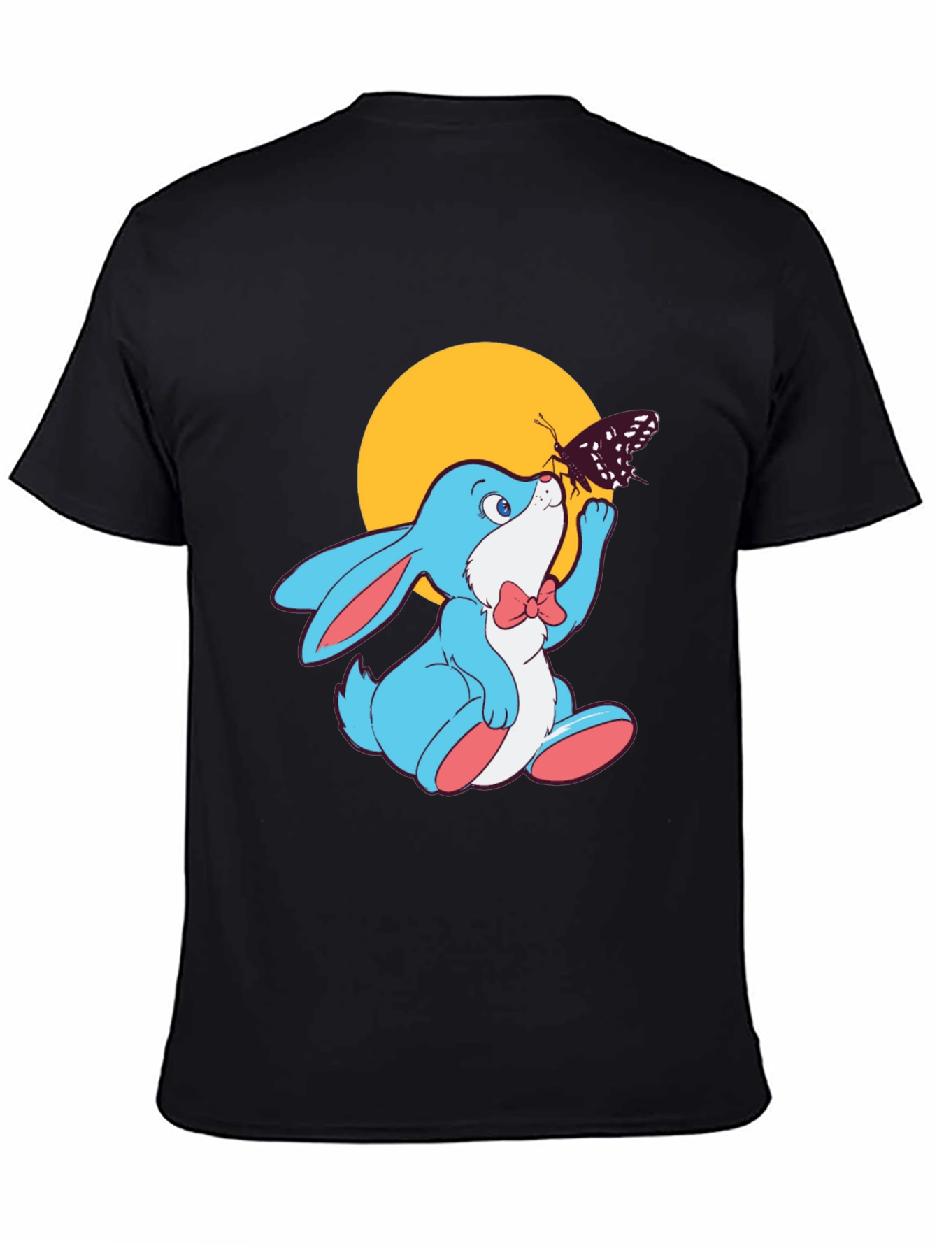 Cute Bunny & Butterfly Black T-Shirt