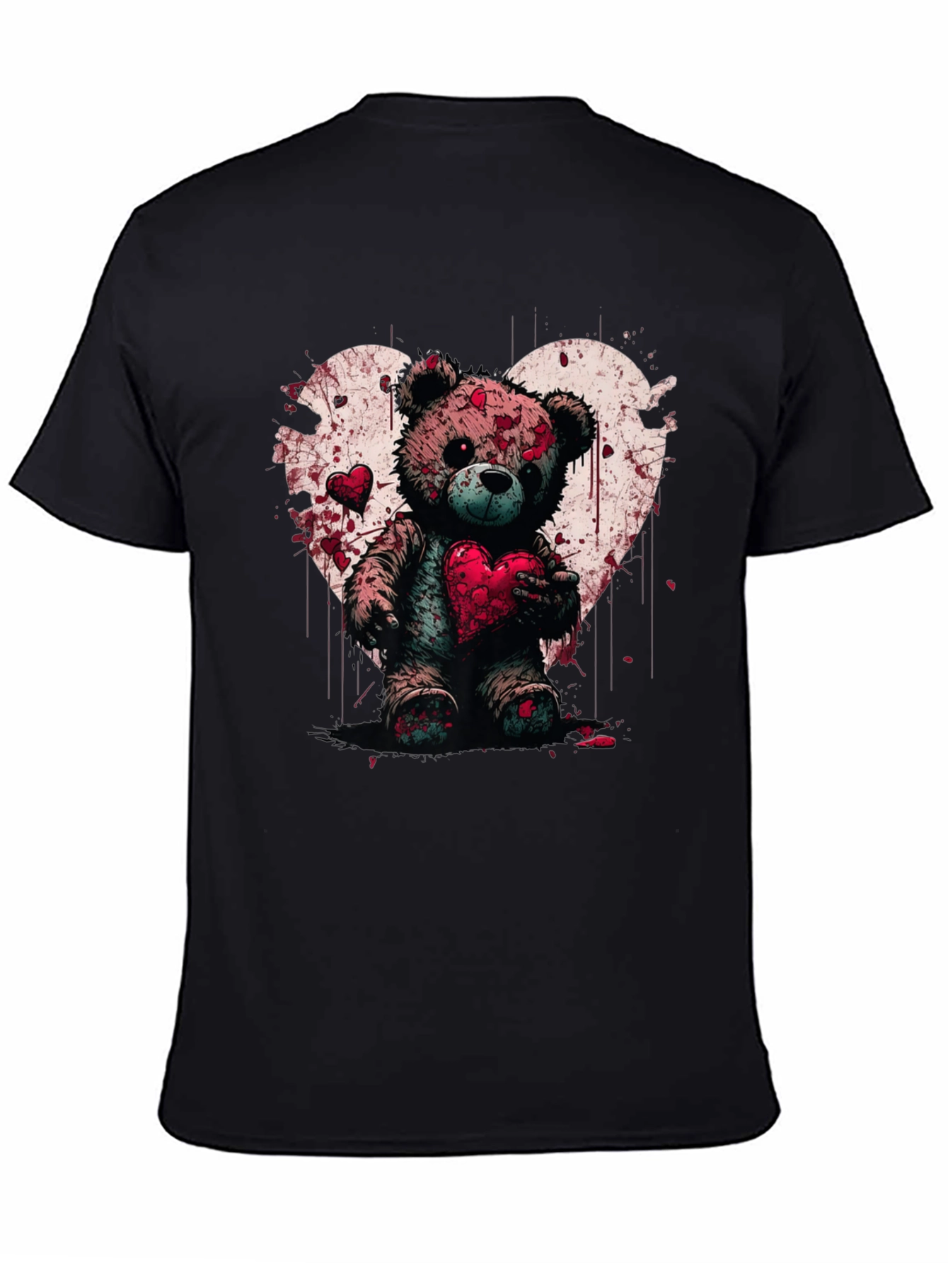 Bloody Valentines Teddy Bear Heart Graphic T-Shirt