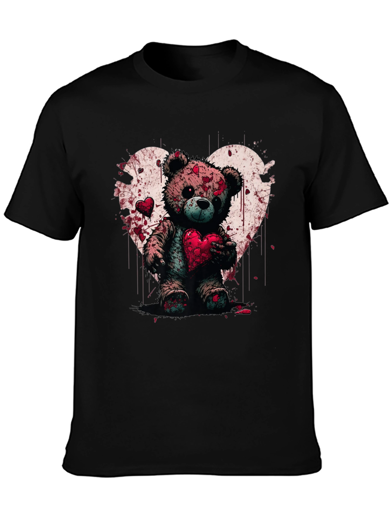 Bloody Valentines Teddy Bear Heart Graphic T-Shirt