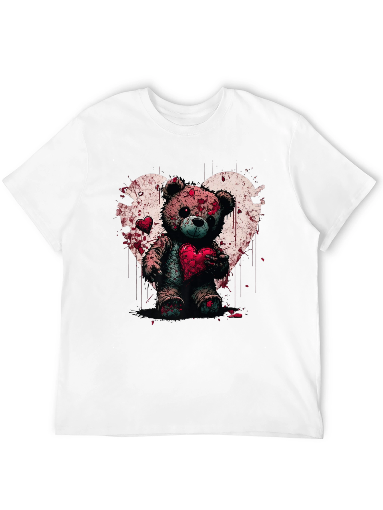 Bloody Valentines Teddy Bear Heart Graphic T-Shirt