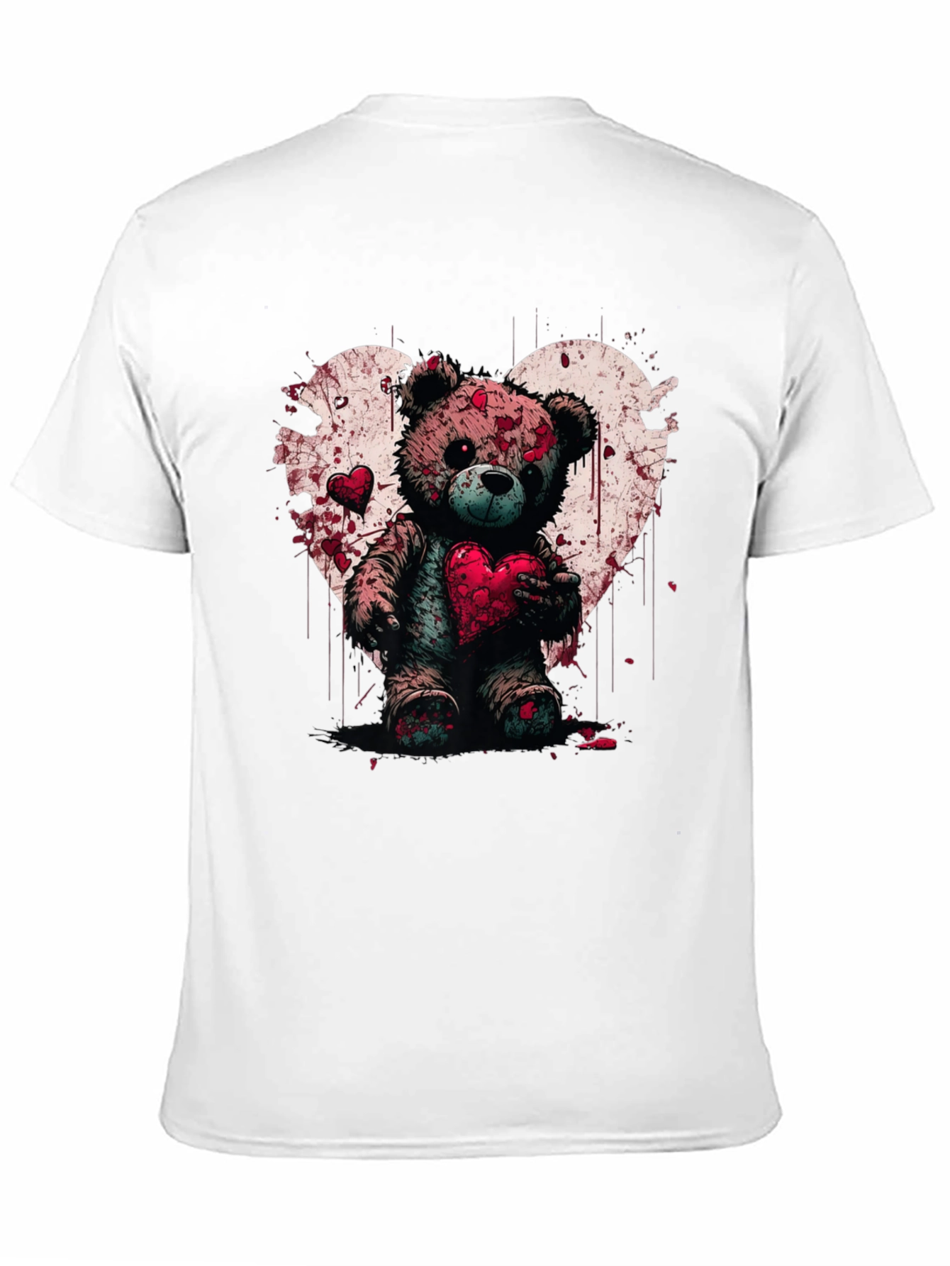 Bloody Valentines Teddy Bear Heart Graphic T-Shirt