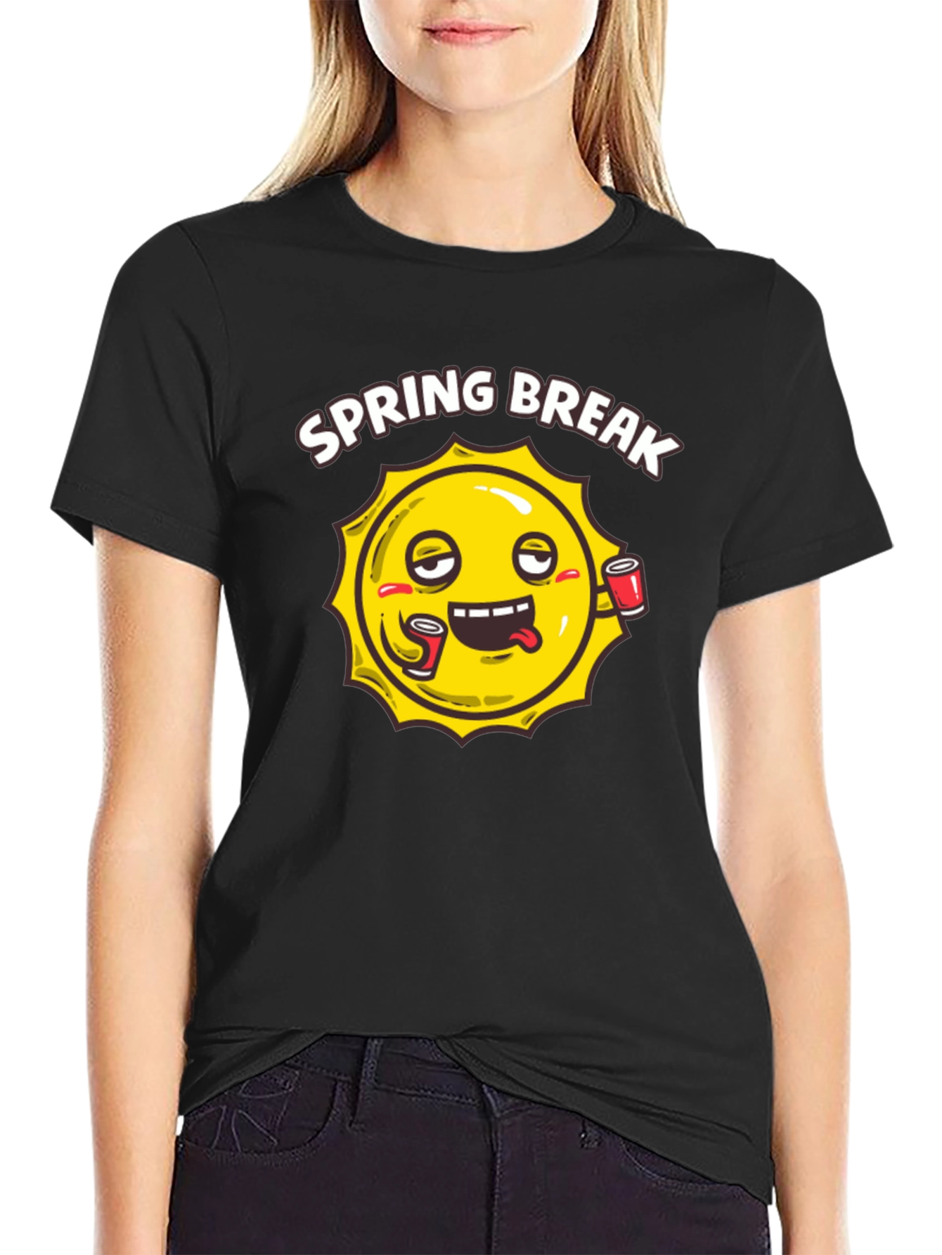 Spring Break Sun Graphic Black T-Shirt