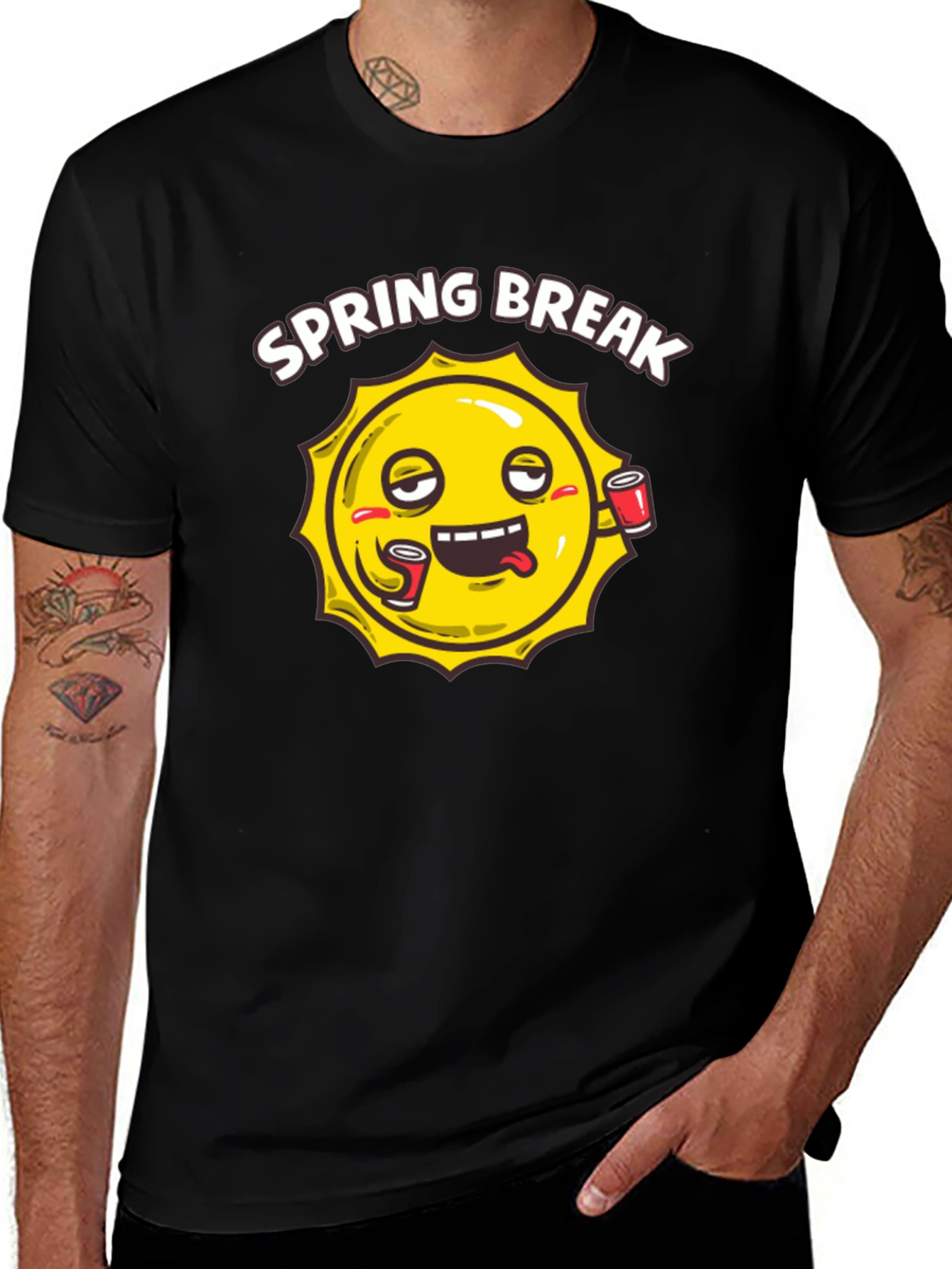 Spring Break Sun Graphic Black T-Shirt