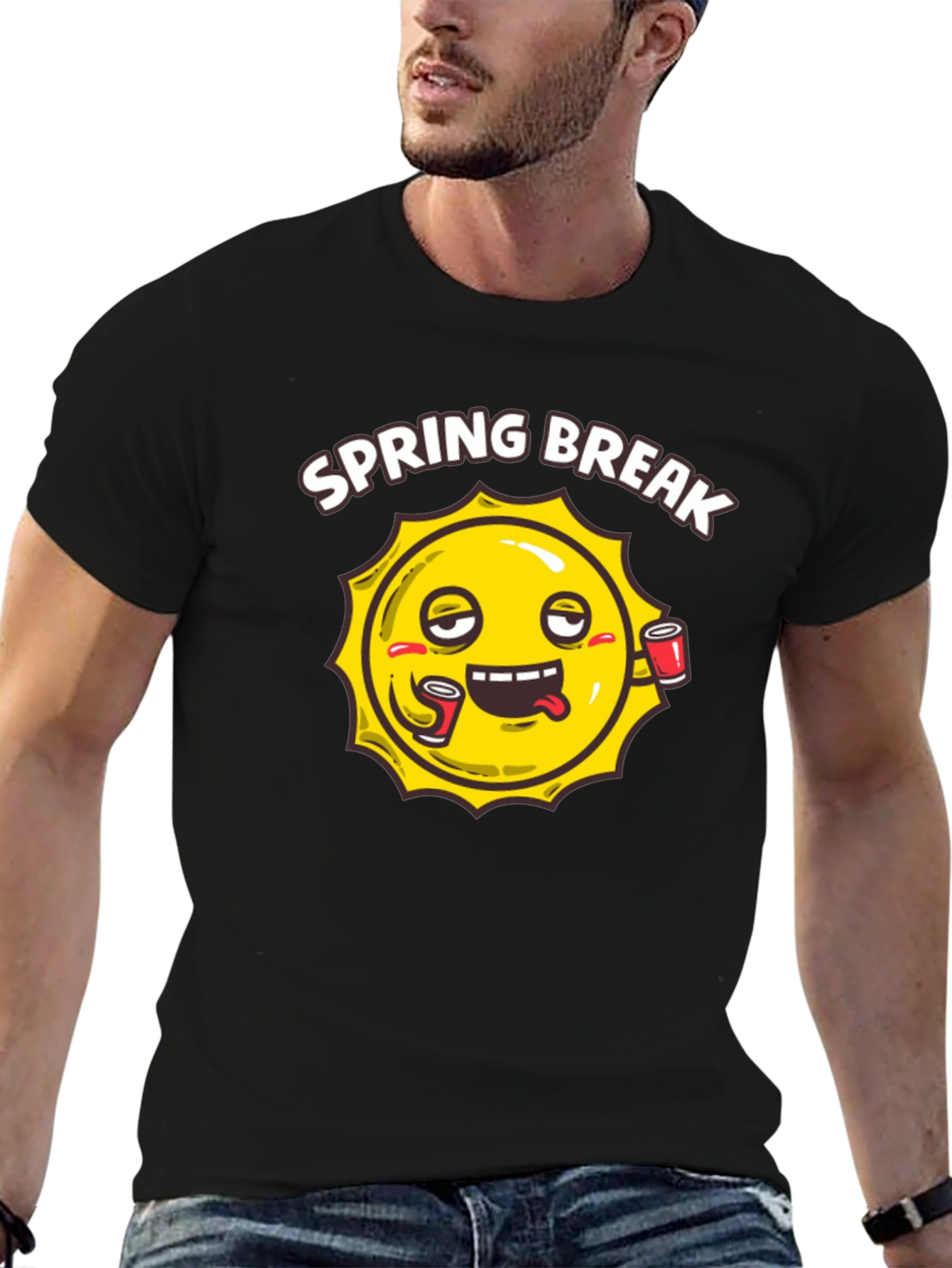 Spring Break Sun Graphic Black T-Shirt