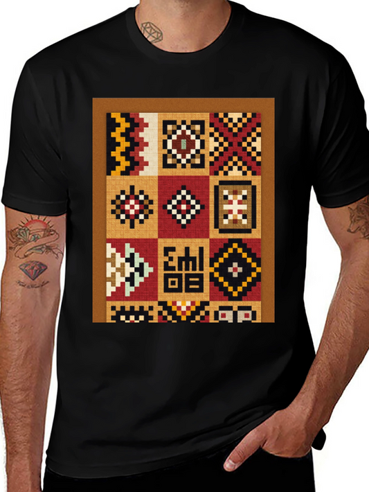 Ethnic Patchwork Graphic T-Shirt - Black