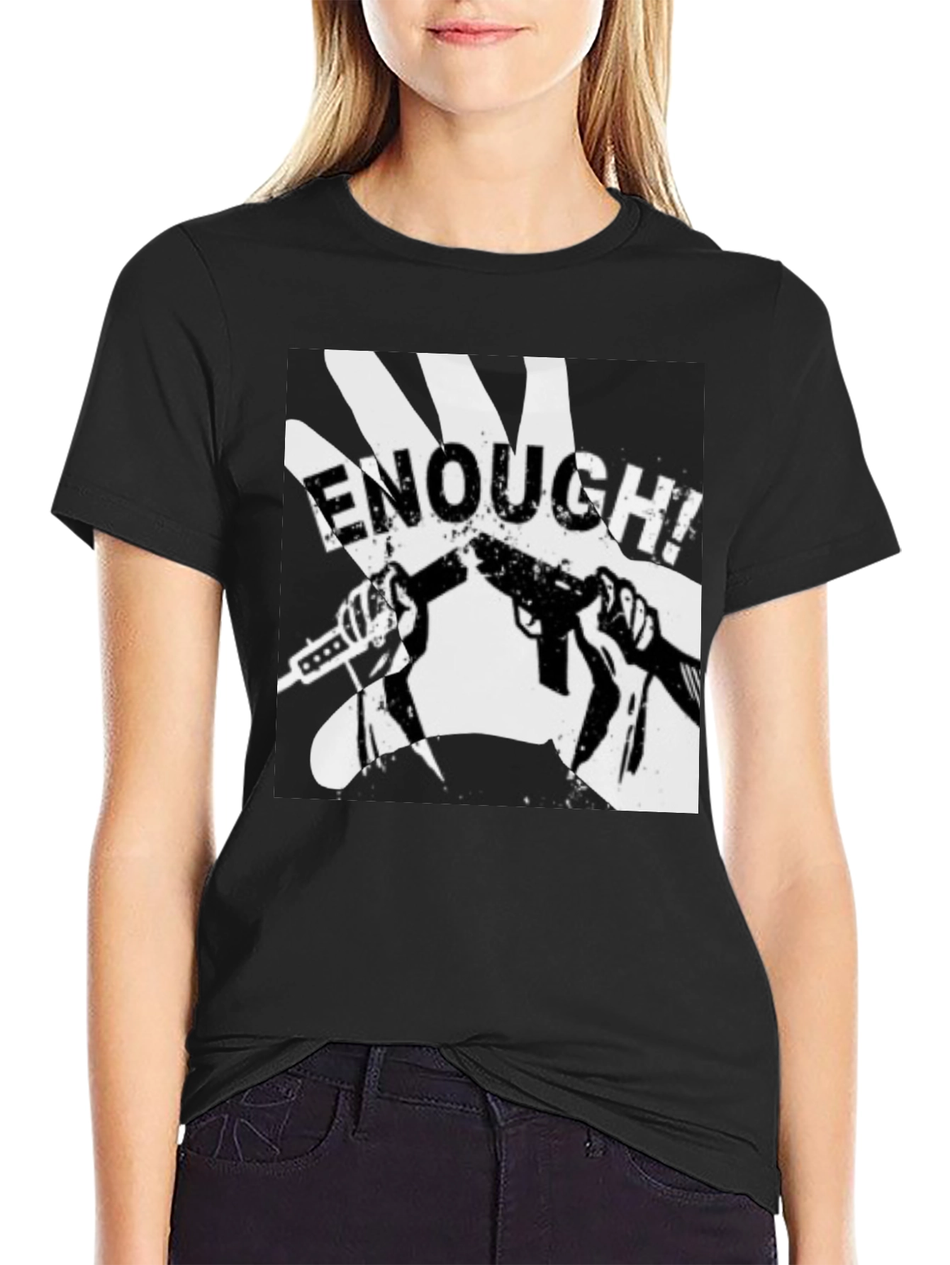 Enough! Graphic Tee - Black Cotton Blend