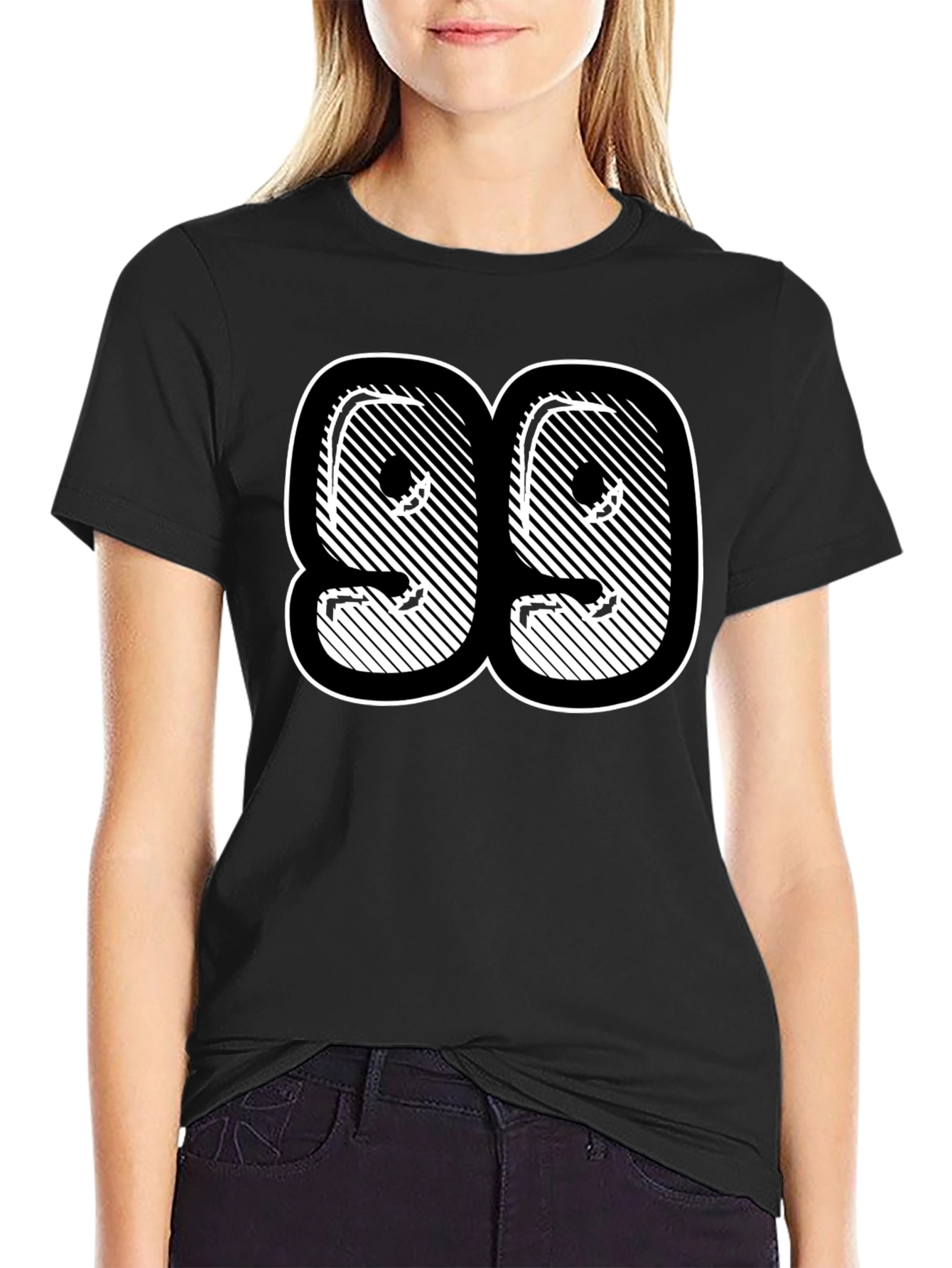 Black T-Shirt with Bold Number 99 Graphic